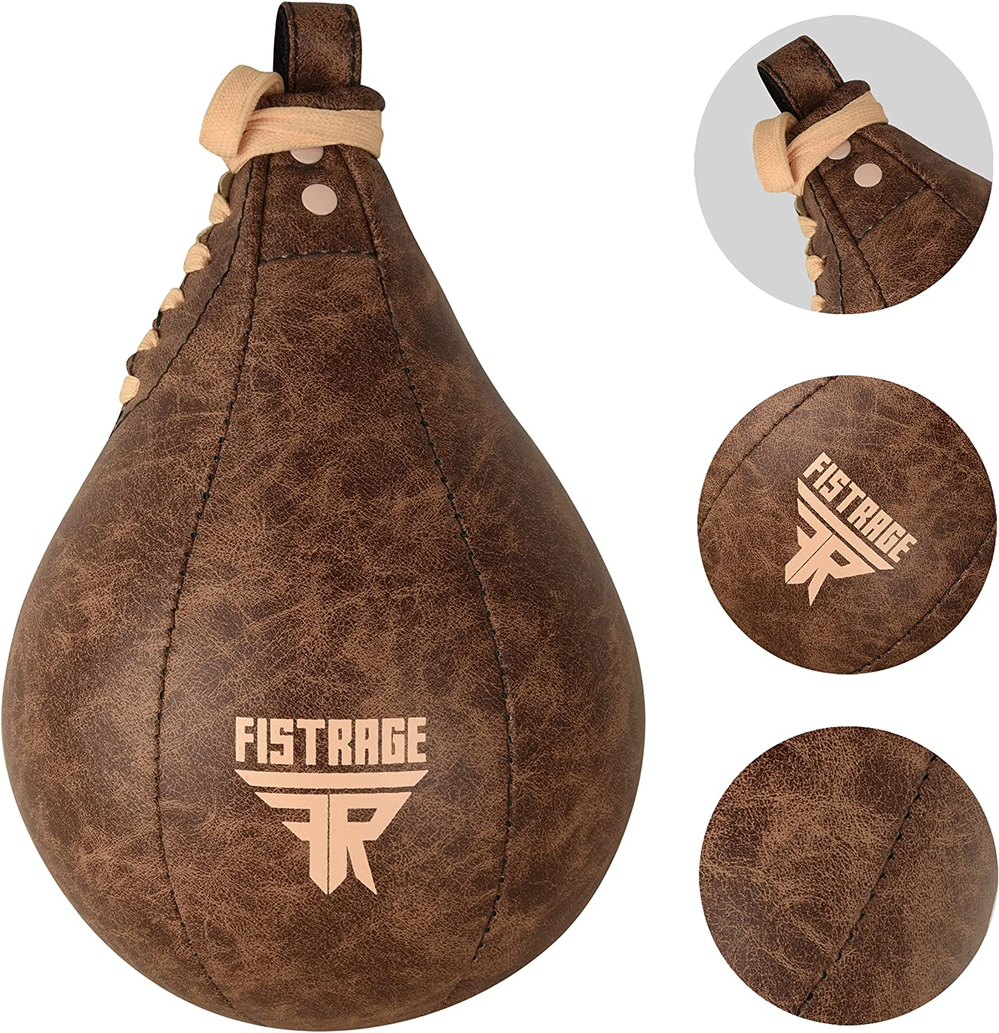 FISTRAGE Speed Bag Boxing Ball Leather MMA Muay Thai Training Punching Dodge Striking Kit with Free Hanging Swivel Workout Speedball Kicking Platform Equipment - Vintage Beige image number 5