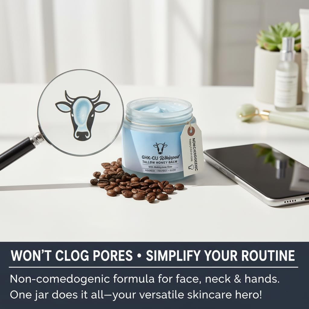 GHK-CU Whipped Tallow Honey Balm with Methylene Blue，Moisturizing Cream for Soft, Handmade All-Natural Moisturizer，60G（1Pc） image number 1