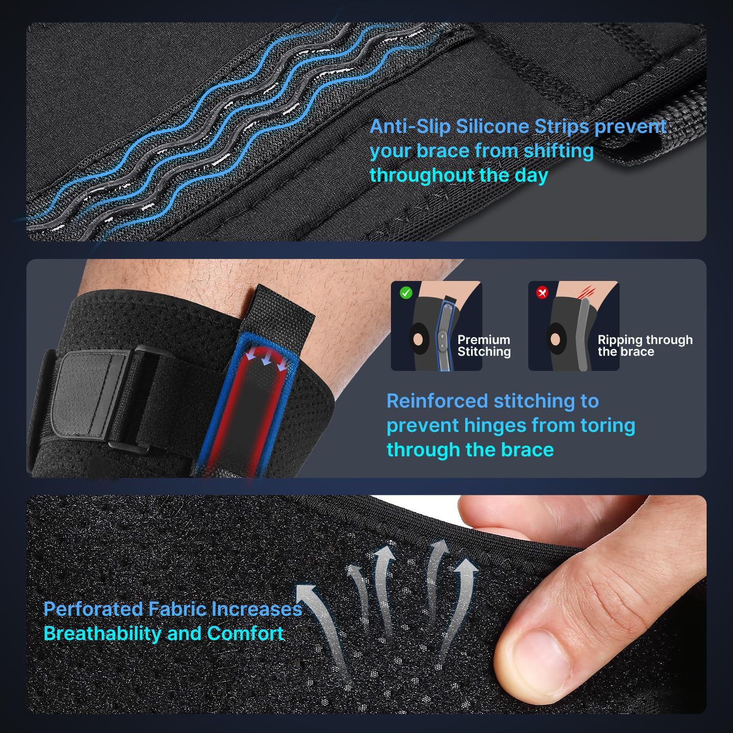 Hinged Knee Brace for Men and Women, Breathable Fabric Adjustable Patellar Knee Support for Meniscus Tear Knee Pain Relief Meniscus Arthritis W/Side Stabilizers & Hinge S - Black M image number 5