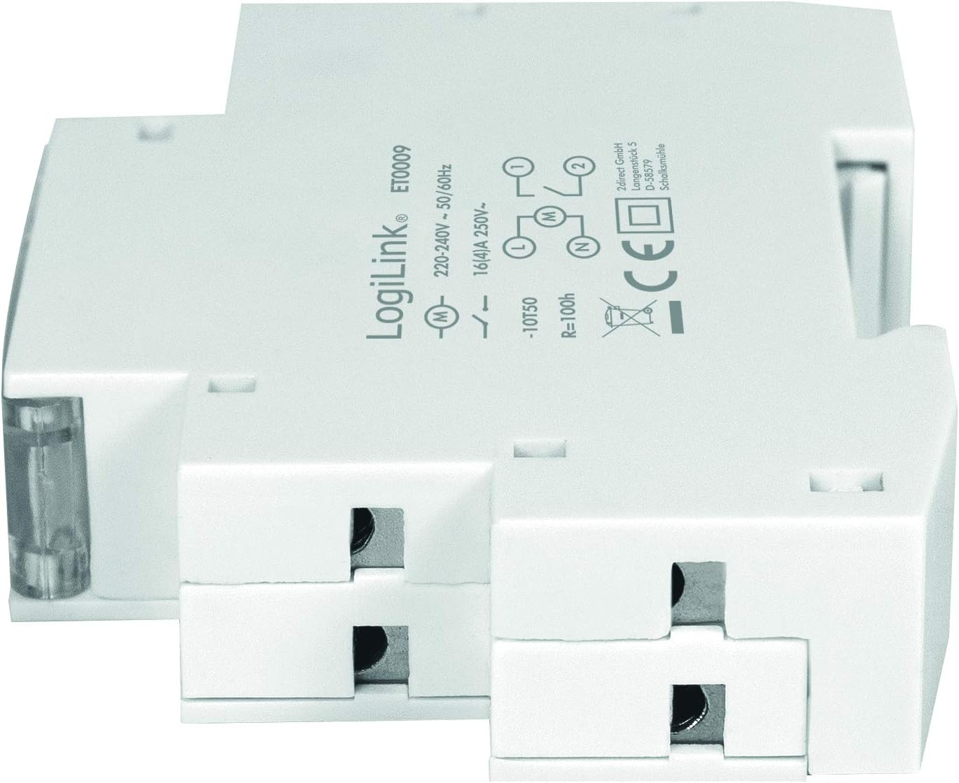 Logilink ET0009 Din-Rail Mechanical Timer for Easy Switching of E.G. Neon Lights, Water Heaters, Lanterns, Irrigation Systems, Etc, IP20 Protection, Multi-Coloured, 138Mm