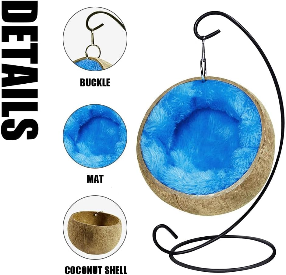 MOTRAIN Coconut Shell Bird Nest House Bed Indoor Golden Pet Kennels Bear, Guinea Pig, Natural and Safe Wooden Swing Climbing Ladder, Stainless Steel Basin Parrot for Home Room Desktop image number 1