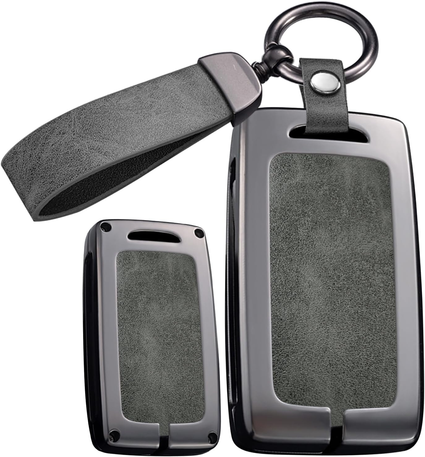 Ontto Metal Leather Car Key Fob Cover Fit for Mazda 3 6 CX-5 CX-9 CX-30 CX-50 CX-70 CX-90 MX-30 MX-5 2019-2025 Key Holder Case Keyring Shell Bag Keychain Auto Accessories 2/3/4 Buttons Grey 2