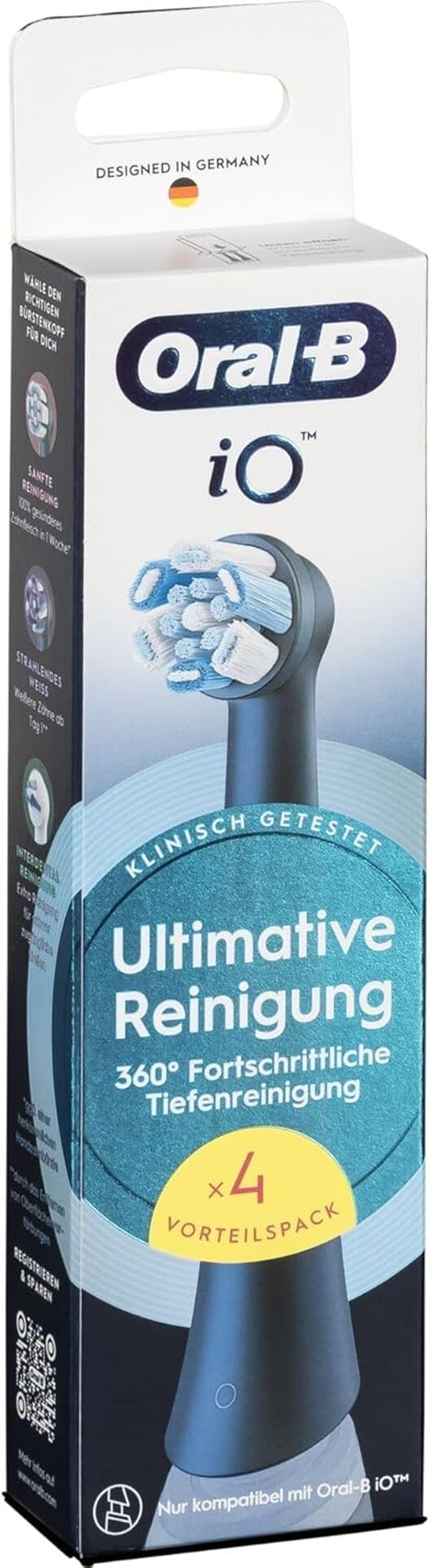 Oral-B Io Ultimate Cleaning Original Replacement Toothbrush Heads for Oral-B Io Electric Toothbrushes, 'Bristle-In-Bust' Bundle, Black, Pack of 4