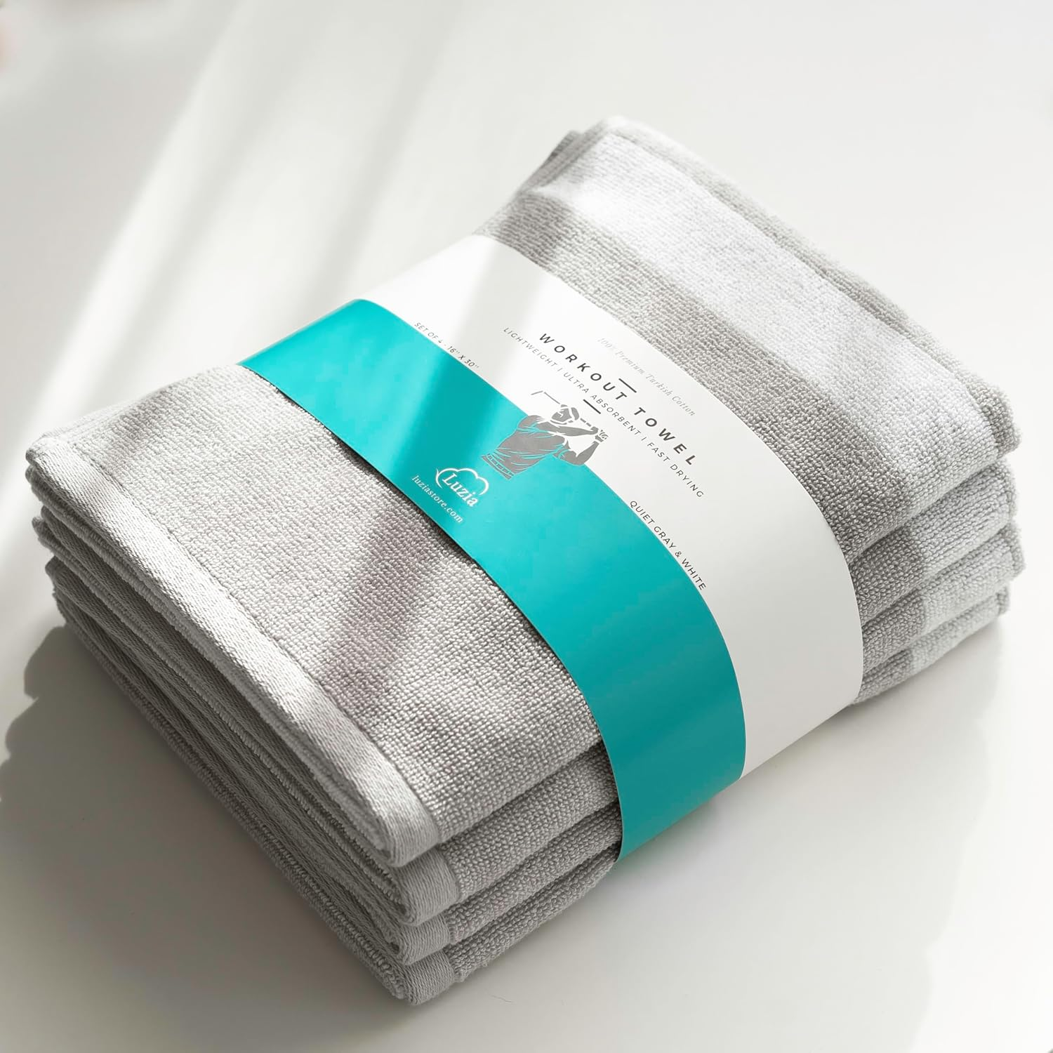 Luzia Striped Workout Towel for Sweat (Pack of 4) - Premium Quality 100% Turkish Cotton - Lightweight and Super Absorbent for Exercise, Sports, Workout, Fitness, Gym, Yoga, Running (Blue) image number 1