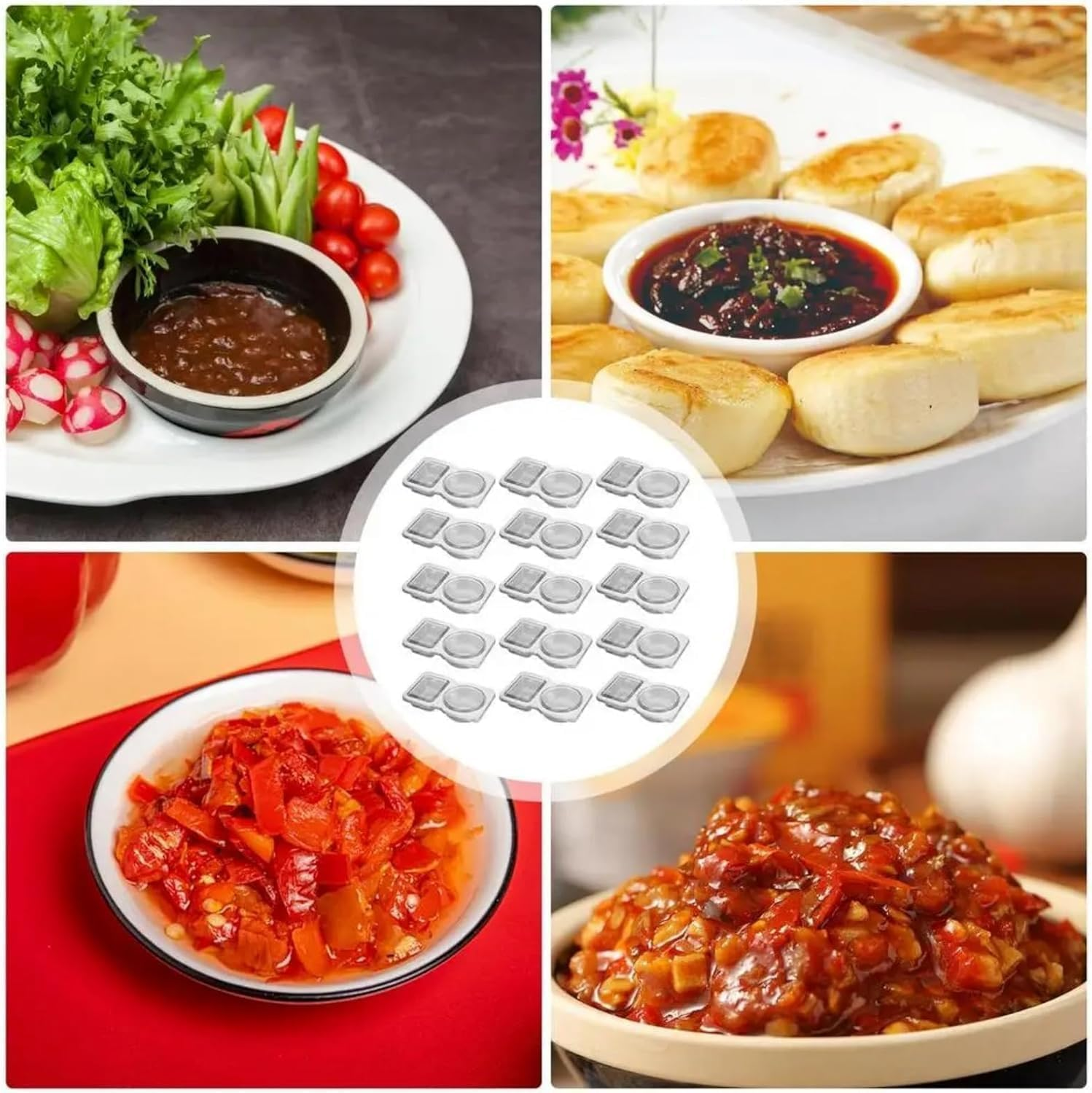 Reusable Snack Containers, 15PCS Snack Containers with 2 Compartments & Lids, Re-Usable Sauce Container, Double Compartment Container for Take-Out Condiments, To-Go Sauce, Sampling, Travel image number 4