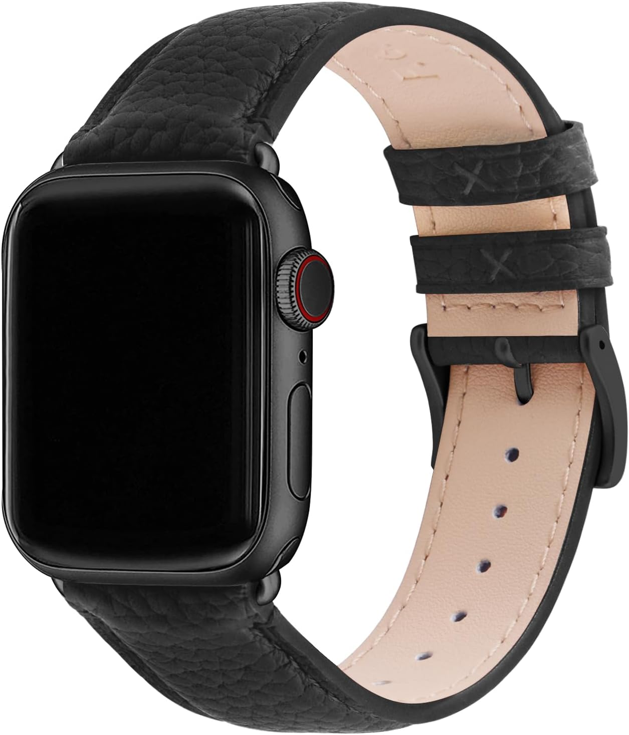 Fullmosa Bands Compatible for Apple Watch Band 42Mm 41Mm 40Mm 38Mm with Case Real Leather Replacement Strap for Iwatch SE Series 11 10 9 8 7 6 5 4 3 2 1 Men and Women, Black + Gunmetal Buckle