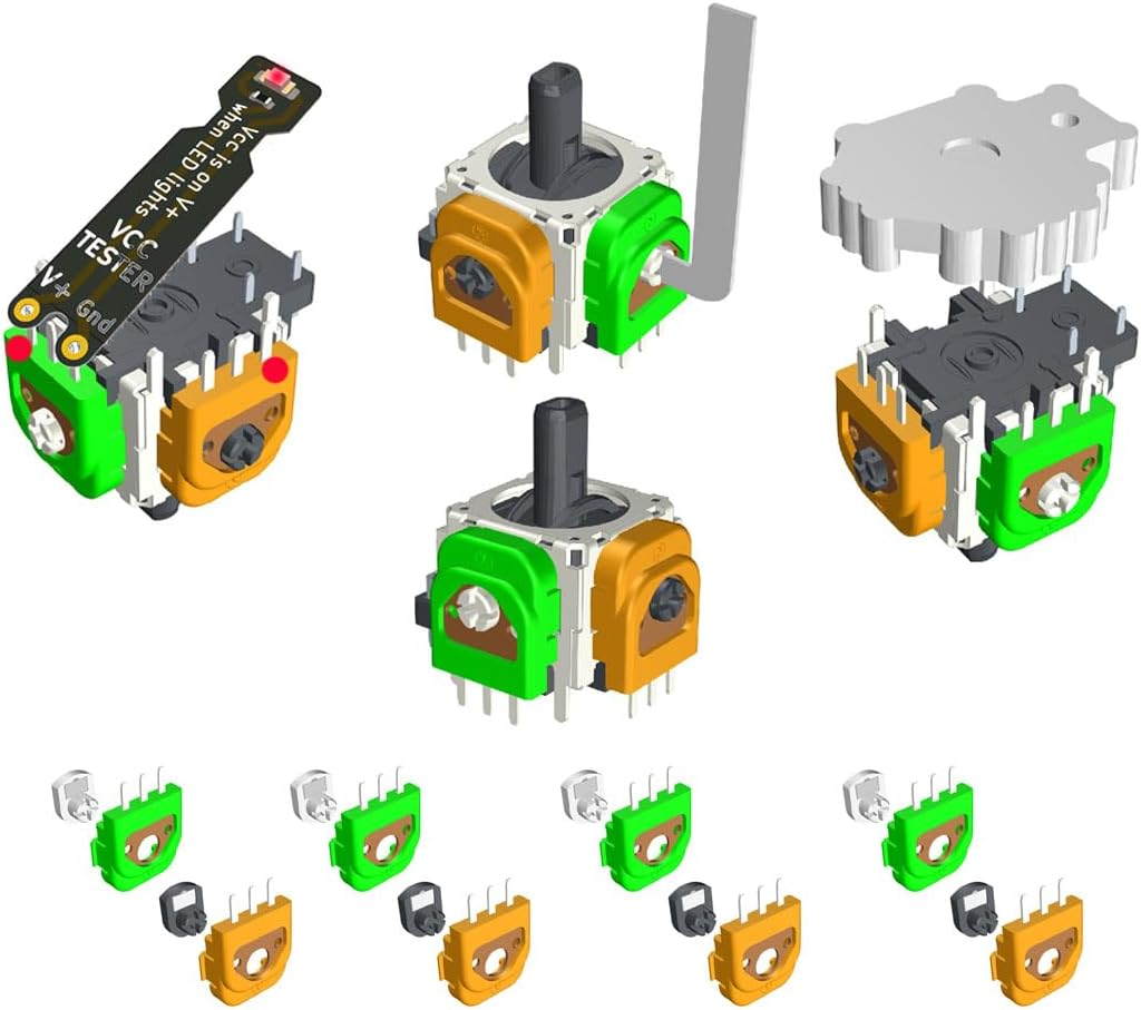 Elecgear Hall Joystick and Desoldering Heating Plate Kit for Controllers &ndash; 4X Hall Effect Control Stick + 8X Additional Sensor + VCC Tester + Replacement Repair Mod Tools
