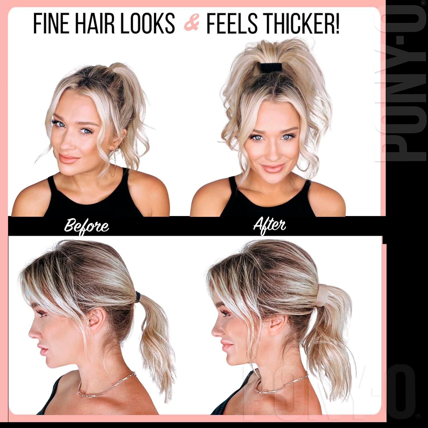 2-Pc Designer PONY-O - 1 Narrow & 1 Wide Bendable Printed Hair Tie | No Damage Ponytail Holder (Gold Metalic, Medium) - Camo image number 5