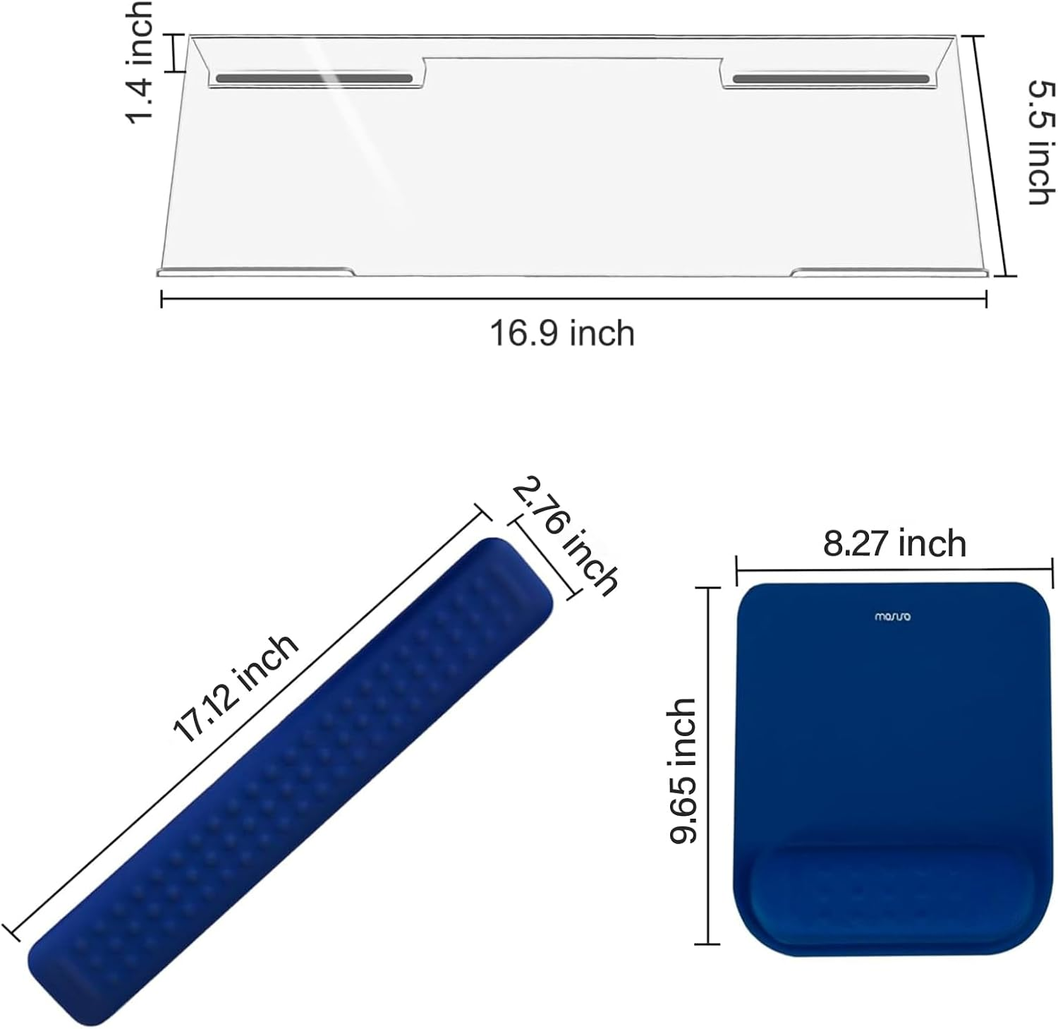 MOSISO Computer Keyboard Stand & Mouse Pad with Wrist Rest, Ergonomic Massage Wrist Rest Set, Easy Typing Working Acrylic Clear Keyboard Stand for Office Home, Navy Blue