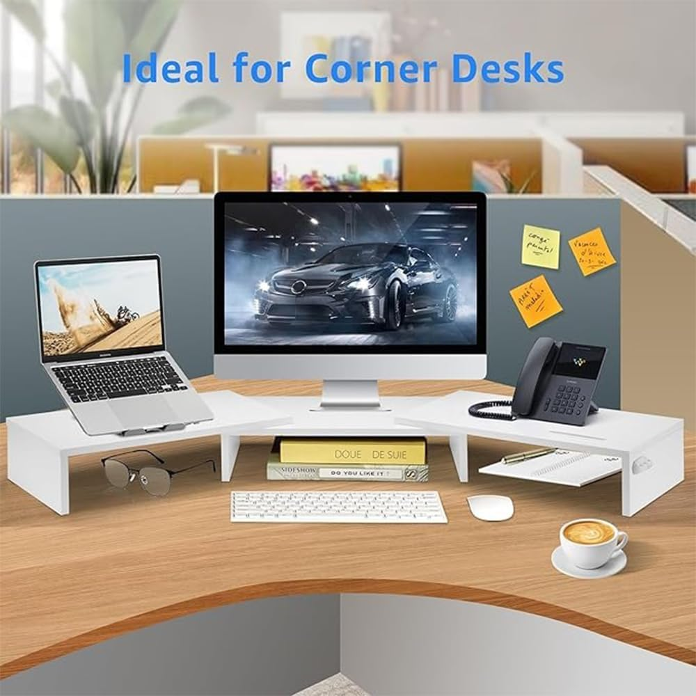 HHWRT Desk Monitor Stand with Drawer, Adjustable Length and Angle, Desktop Organizer Stand, Dual Monitor Stand Riser, Ergonomic Computer Screen Riser for Home and Office Desk Organization image number 6