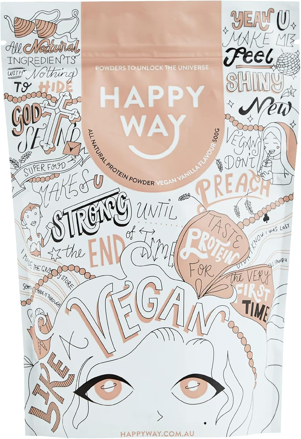 HAPPY WAY like a Vegan Pea Vanilla Vegan Protein Powder - 500G | Creamy and Subtle Vanilla Flavour | Supports Toning & Muscle Recovery | Ideal for Shakes, Smoothies & Healthy Recipes image number 1