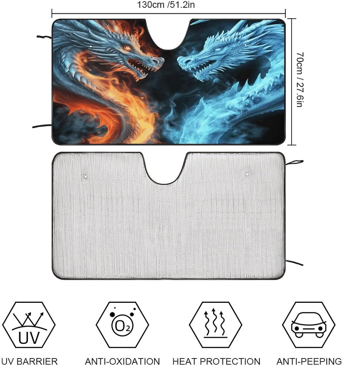 Car Windshield Sunshade, Ice and Fire Dragons Print Car Sun Guard Foldable Windshield Sunshade Car Sunshield for Sedans, Suvs, and Trucks image number 2