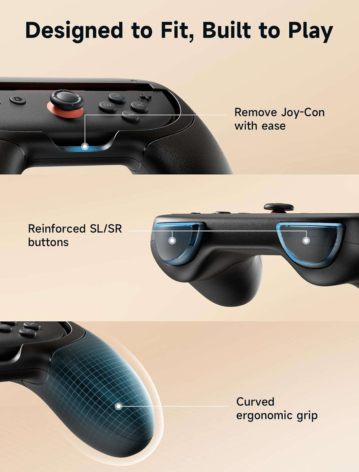 JSAUX 2-Pack Grip Compatible with Joycon Nintendo Switch 2 (2025) Controllers, Handle Hand Grip Case Kit for Joy Cons (Black) image number 5