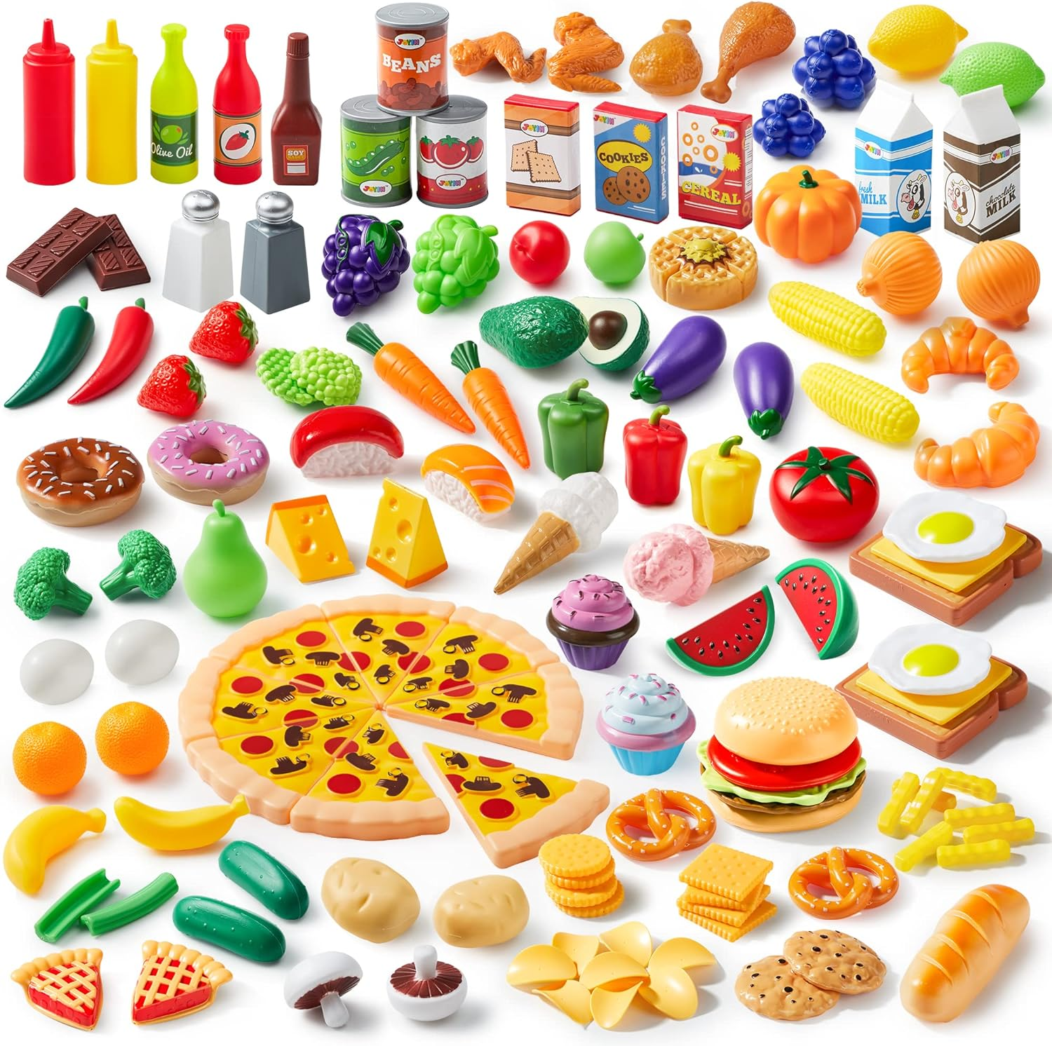 Play Food Set 135 Pieces Kitchen Set for Market Educational Pretend Playset Kids Toddlers Toys Kitchen Accessories Fake Food Party Favor Supplies Holiday image number 3