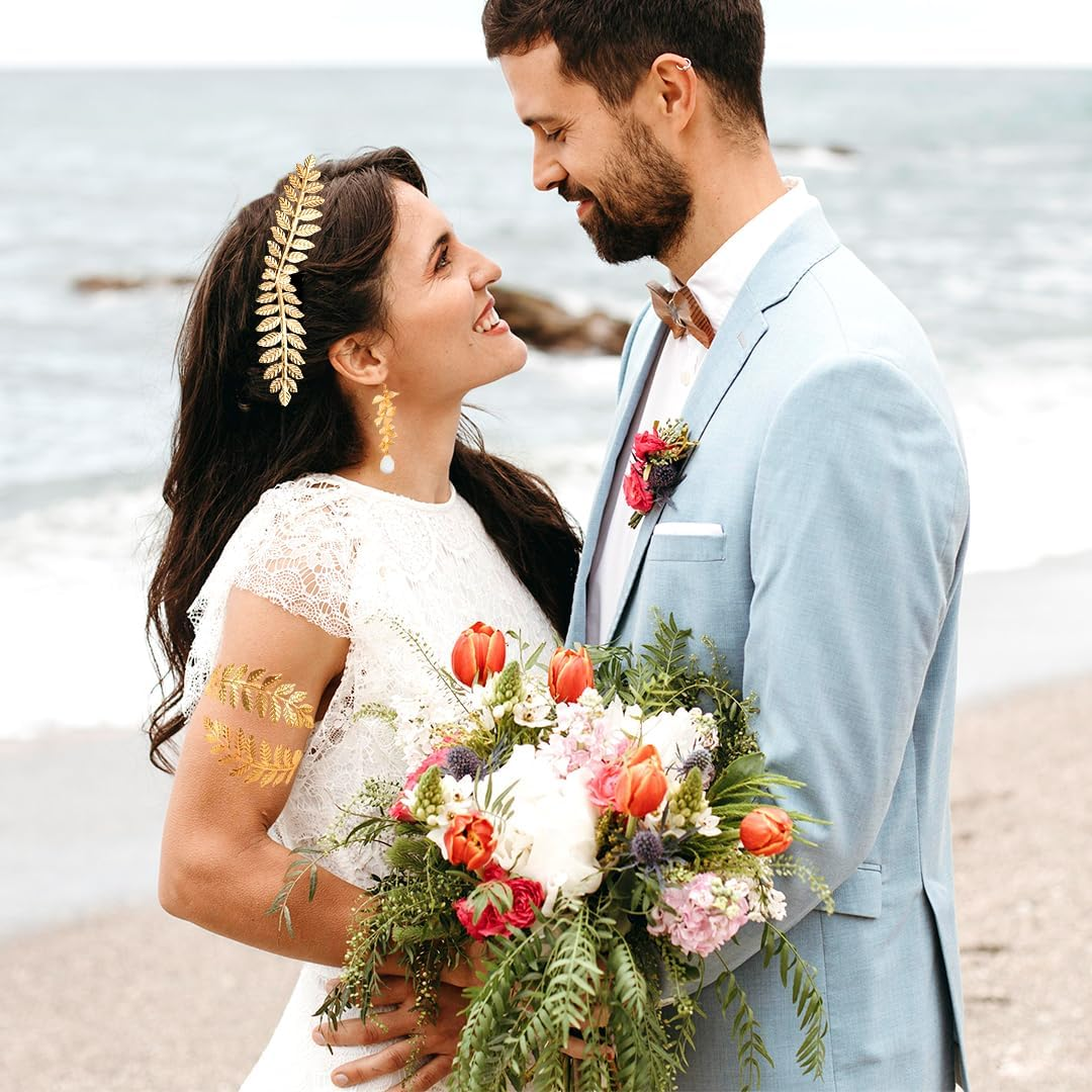 Laurel Wreath Headband Headdress Gold Set, Greek Goddess Golden Jewellery Costume Accessories Women, Golden Crown Headband Leaf Spool Upper Bangle Bracelet Earrings Metal Hair Accessories image number 1