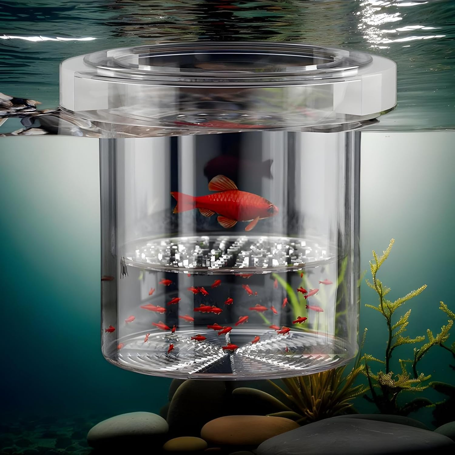 Isolation Box for Fish Tank | Mesh Breeding Box for Fish Tank,Floating Divider Container Hatchery Incubator for Shrimp Guppy Egg Angelfish Fry Acclimation - Circular image number 3