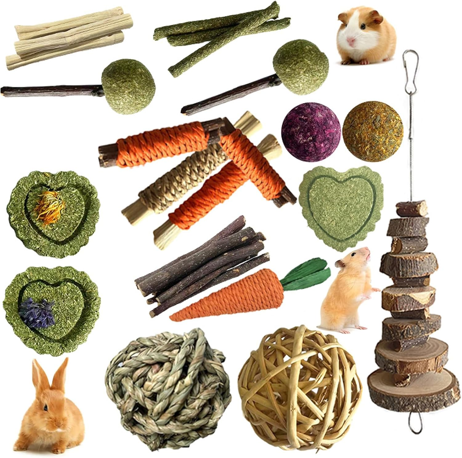 18Pcs Bunny Chew Toys for Teeth, Guinea Pig Toy Hamster Toy, Chew Treats for Rabbit Bunny Chinchilla image number 6