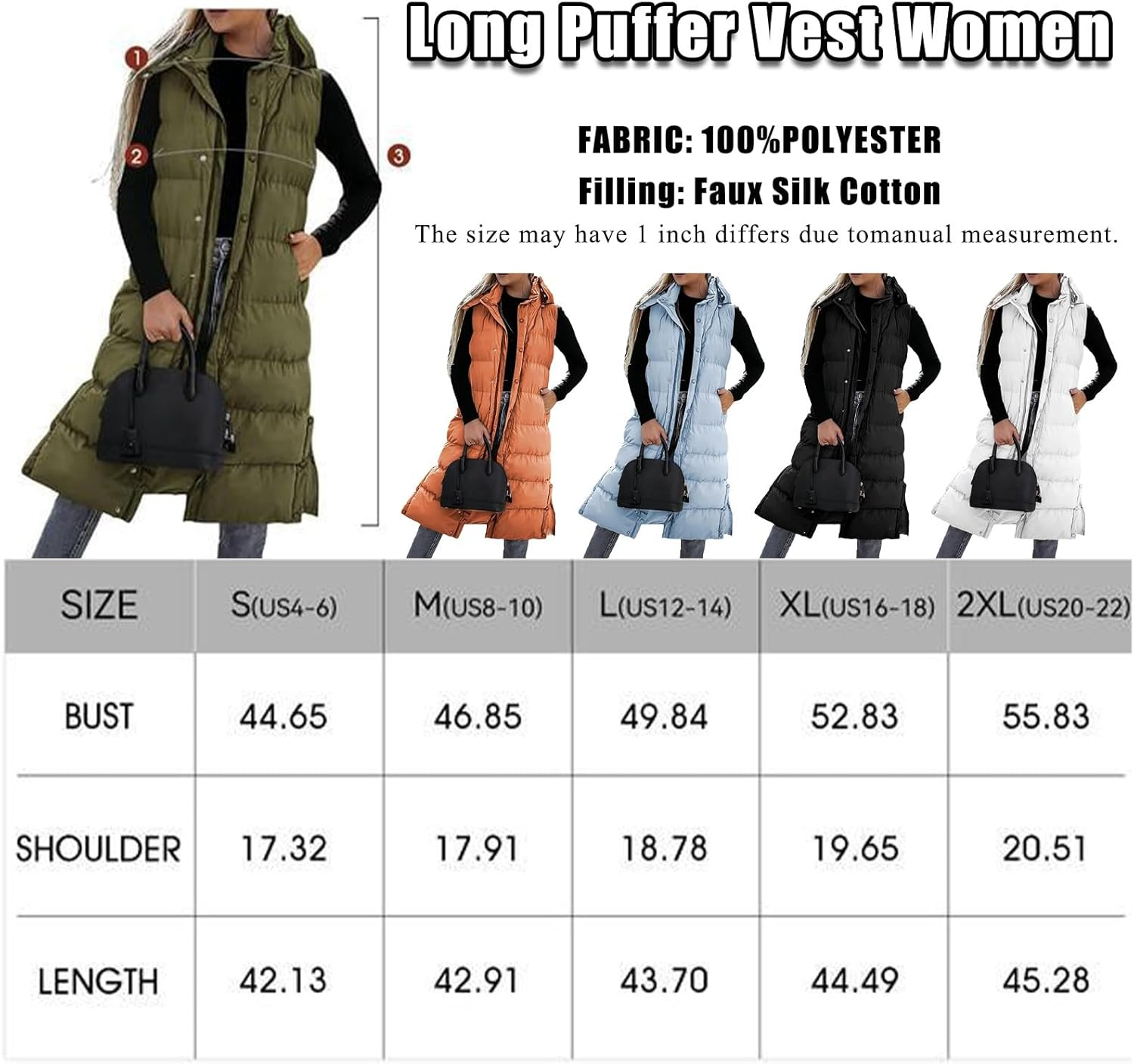 Long Puffer Vest Women, 2025 Hooded Button down Quilted Vest Women, Fashionable Versatile, Lightweight Puffy image number 2
