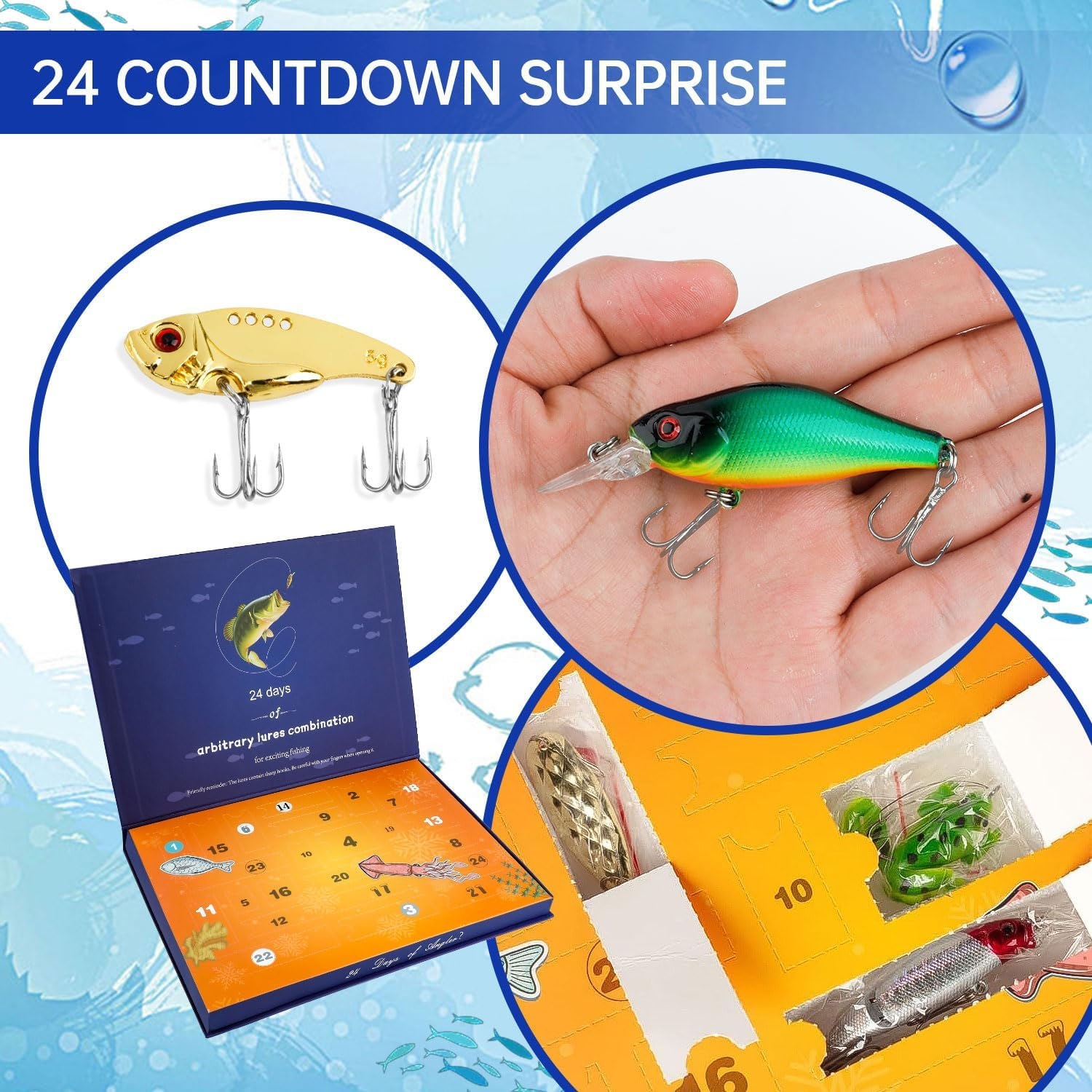 Fishing Advent Calendar 2025, 24 Days of Christmas Countdown Calendar, Fishing Lures Set for Fisher Adult Men Teen Boys, Soft Lures Spoons Minnow Xmas Surprise Gift(Random Style) image number 6