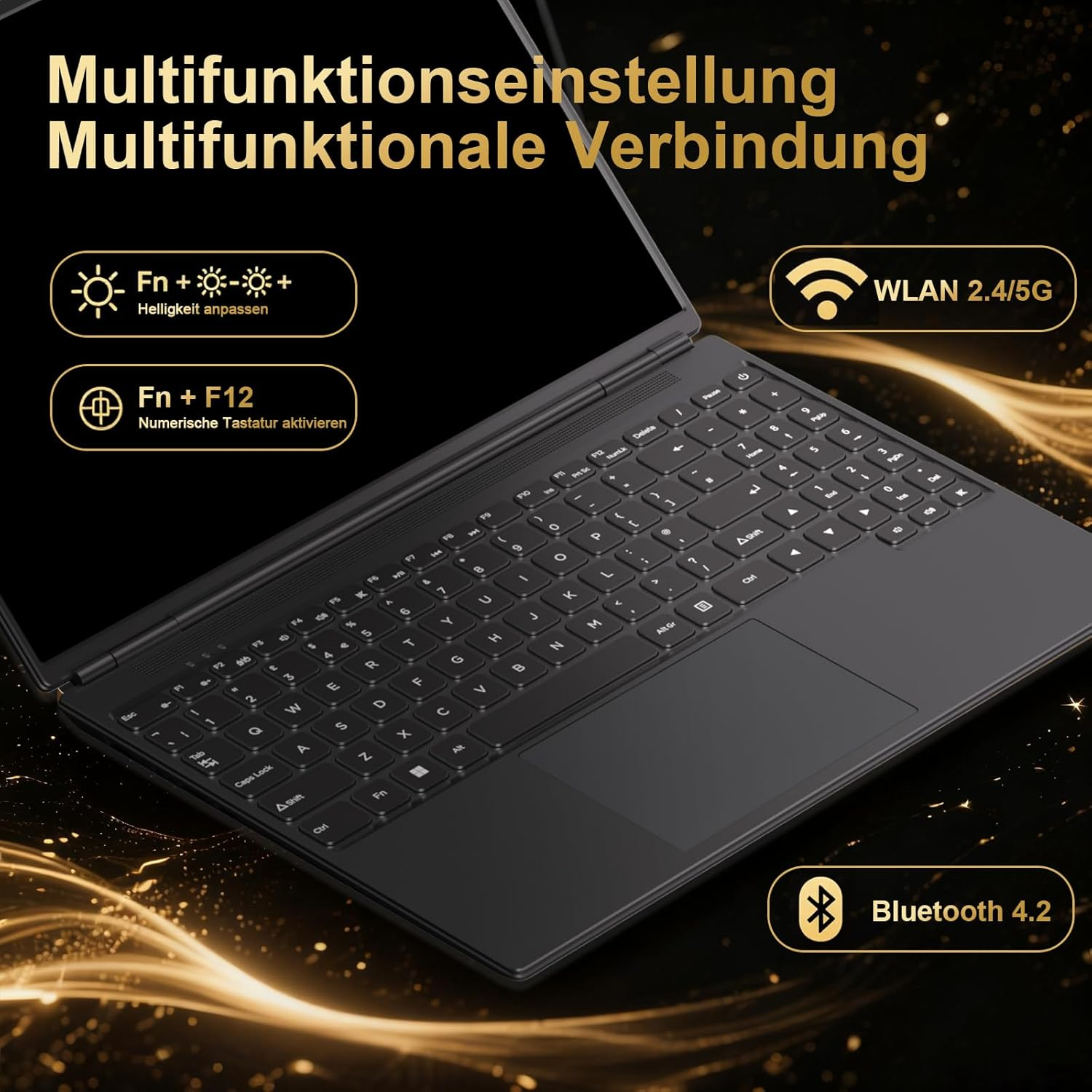 2025 Gaming Laptop 16 Inch Win11 12 + 512GB SSD Support 2TB (HDD-2TB) 1920 X 1200 Notebook 4-Core Celeron N5095 (Up to 2.9 Ghz) Laptop with Number Keyboard Wifi Mini HDMI German Keyboard Cover Black - N600-Black-2 image number 5