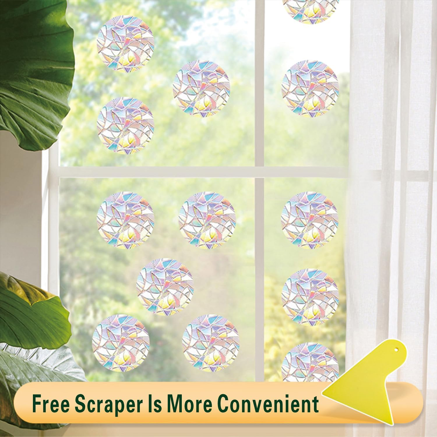 ROROP 36 Pcs Anti-Collision Window Decals, Rainbow Stickers Circle Window Clings -To save Birds from Window Collisions,Non Adhesive Prismatic Vinyl Window Clings image number 6