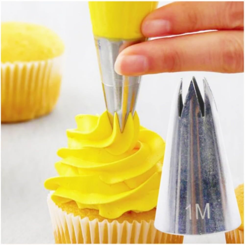 Piping Nozzle Tip, 6 Pcs Large Icing Piping Tips, 1M 2D 2F Cake Cupcake Decorating Tips Set, Seamless Swirl Piping Tips Cake Piping Nozzles Tips Kit, Star Drop Flower Rose Petal Frosting Tip image number 4