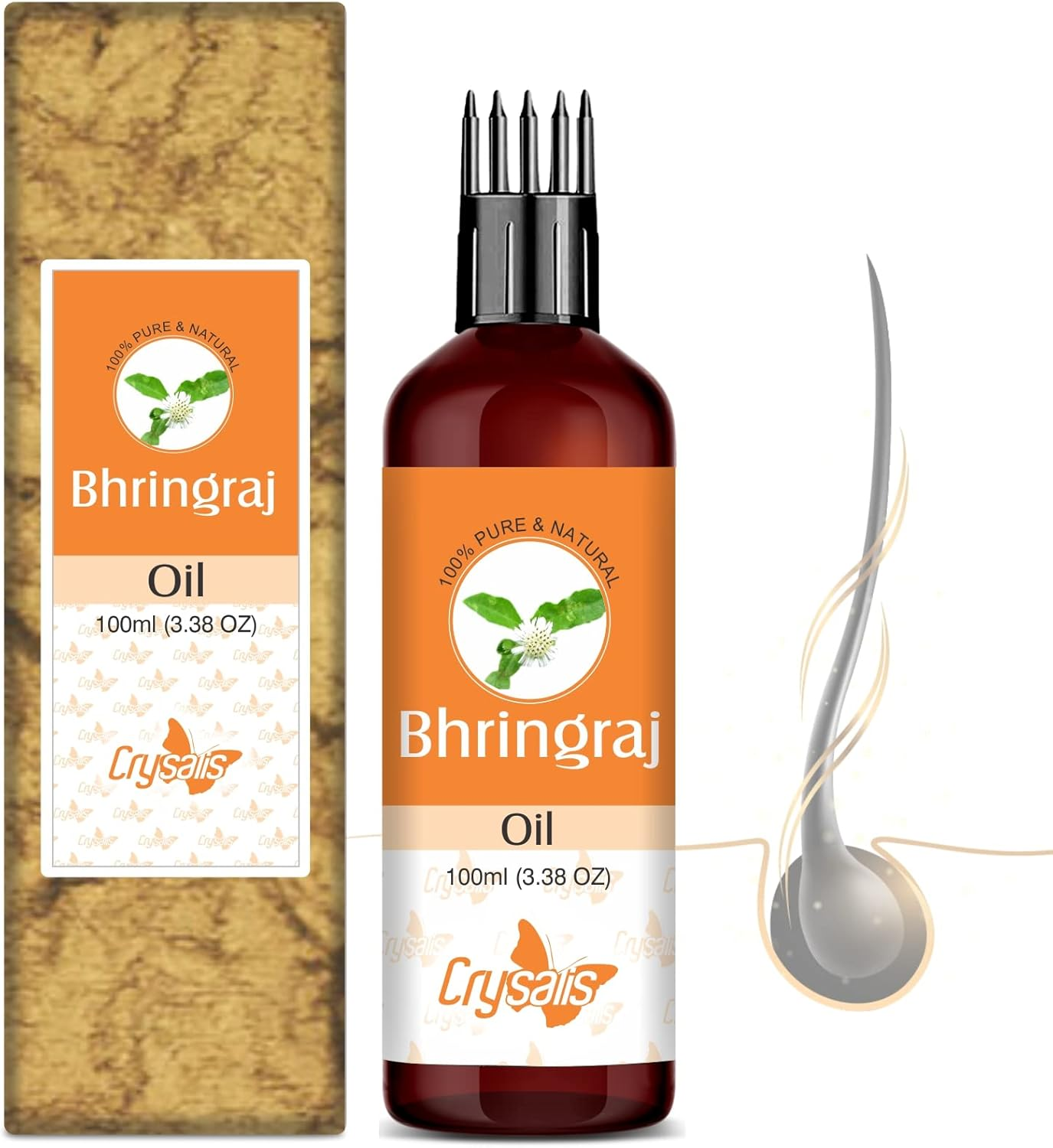 Crysalis Bhringraj (Eclipta Prostrata) Oil with Comb Applicator 100% Pure & Natural Hair Oil for Longer, Thicker & Volumized Hair, for Frizzy & Dry Hair, Promotes Hair Growth, Paraben Free - 100 Ml image number 3