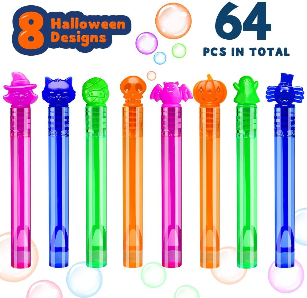 64Pcs Halloween Bubble Wands Mini Bubbles Party Favors for Kids Halloween Party Favors Halloween Treat Bag Stuffers Goody Bag Filler Halloween Treats Prizes image number 1