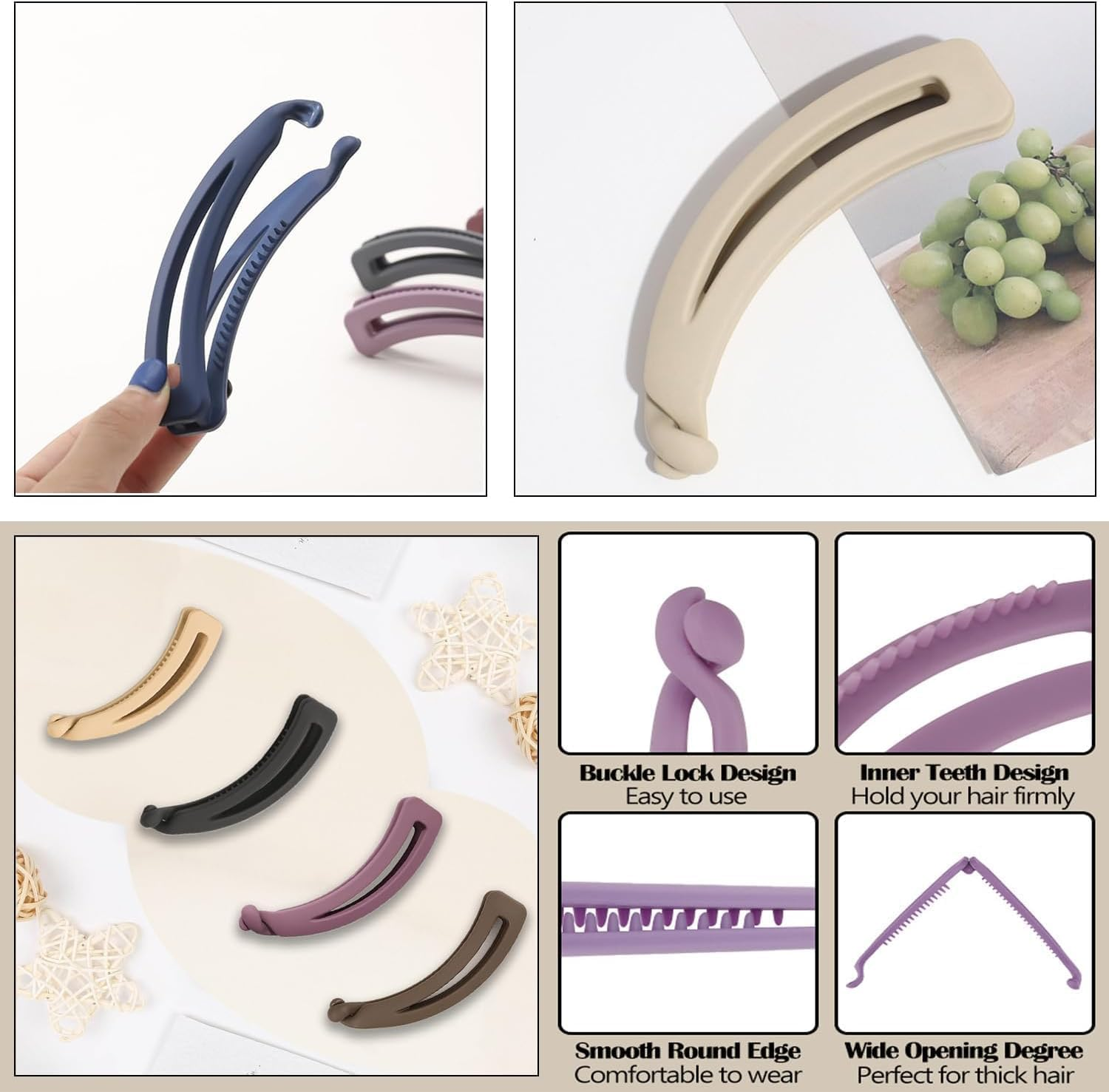 4Pcs Banana Clips Hair,Strong Ponytail Claw Clips for Women and Girls&rsquo; Hair Accessories, Non Slip Banana Barrettes Strong Hold Hair Fish Hair Accessories Banana Hair Claw Clip image number 1