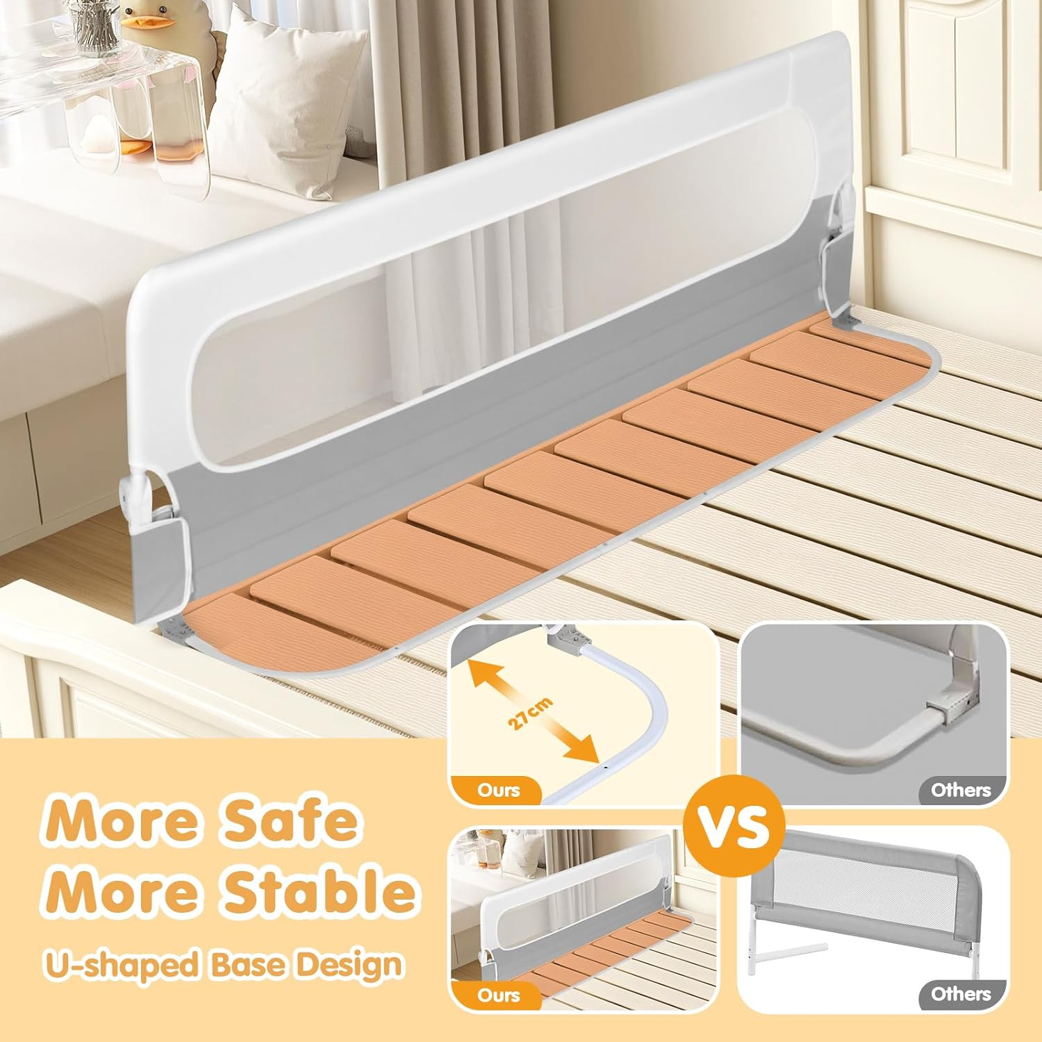 Advwin Foldable Baby Bed Rail for Toddlers Adjustable Kids Safety Guard Swing down Bed Rails, Fit Queen King Size Bed, 200 * 60Cm