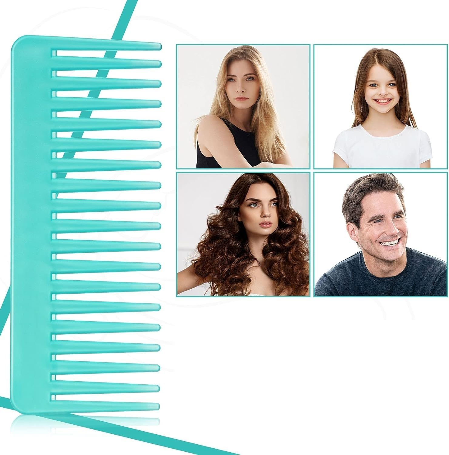 Large Hair Detangling Comb, Wide Tooth for Curly, Wet Dry Hair, No Handle Detangler Styling Shampoo Comb (Aqua Blue, One Size) image number 4