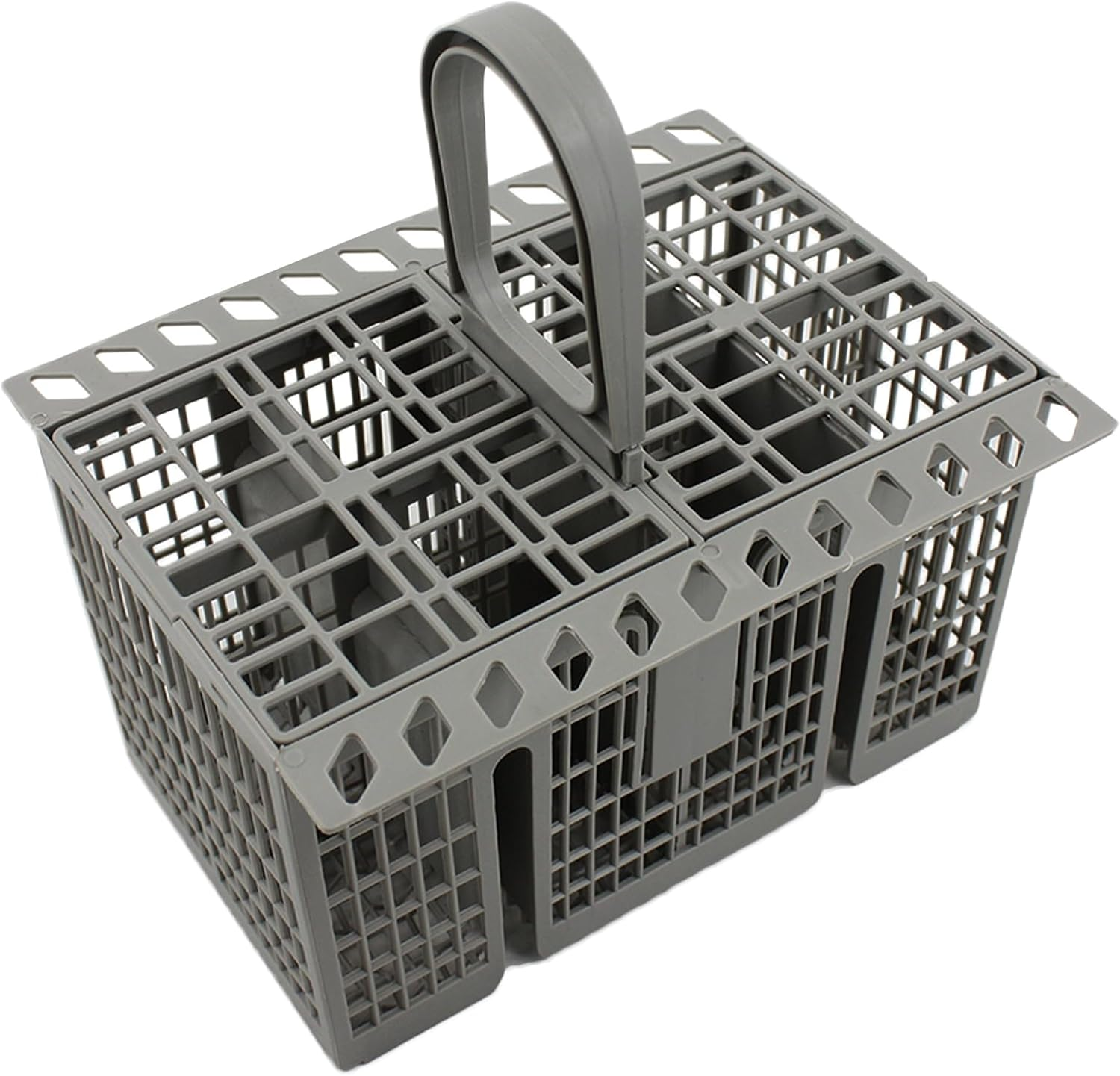 Veldtek Dishwasher Cutlery Basket with 8 Compartments and Handle, Dishwasher Silverware Utensil Basket Cutlery Rack Replacement, Grey (8-Slot)