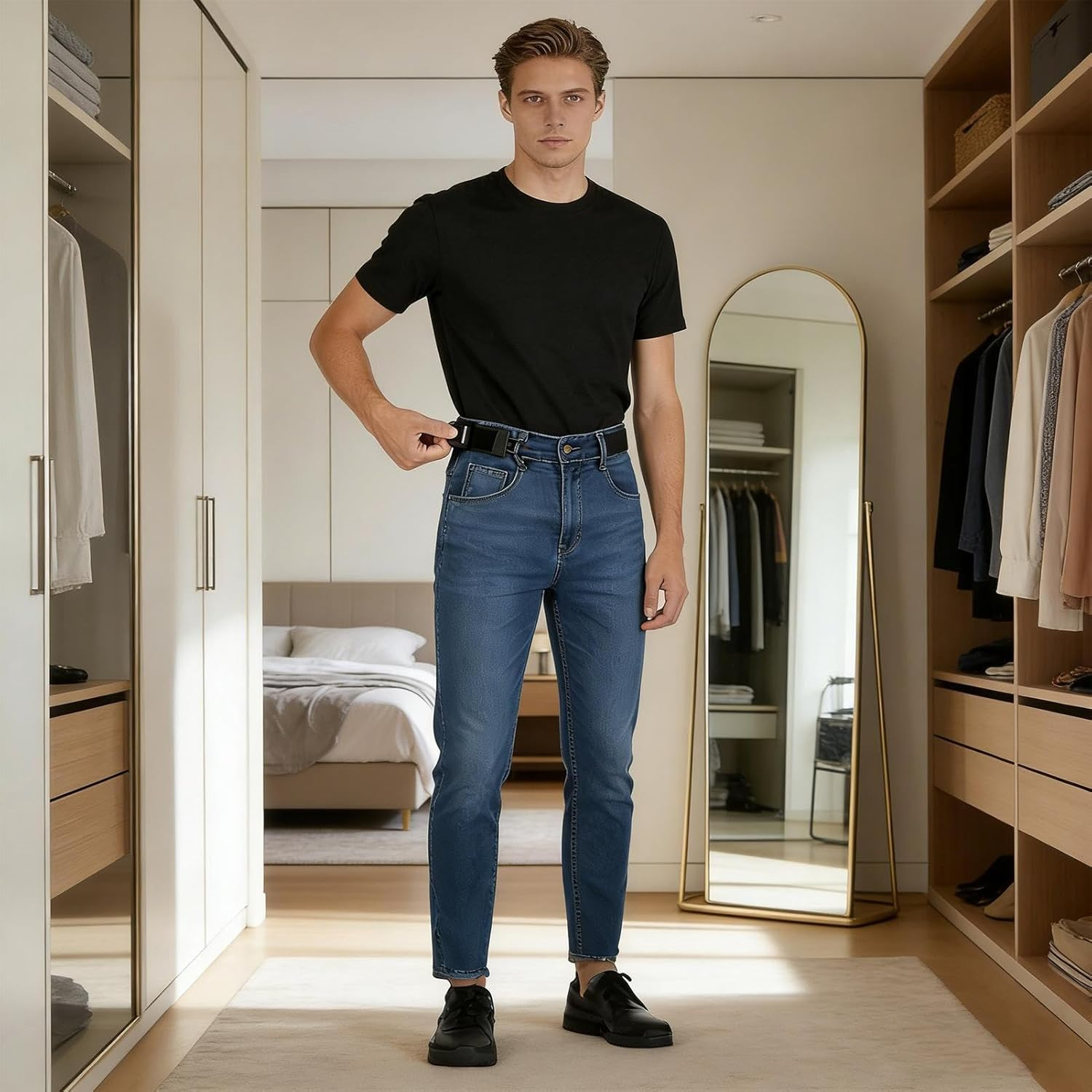 Buckleless Belt Hook - Fabric, Iron No Buckle Belt, Leather Belts for Men Buckless | Adjustable Waist Strap No Elastic for Busy Professionals Travelers Dress Wearers Weddings Work Site Hiking Daily Co image number 1