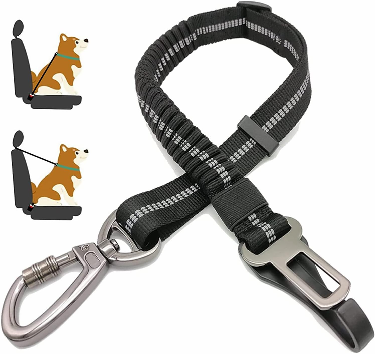 Dog Seat Belt,Adjustable Dog Seatbelt for Car,3 in 1 Dog Safety Belt Leash,Reflective Bungee Dog Car Seatbelt with Hook& Buckle, Dog Car Seat Belt with Aviation Zinc Alloy Rotatable Carabiner image number 1