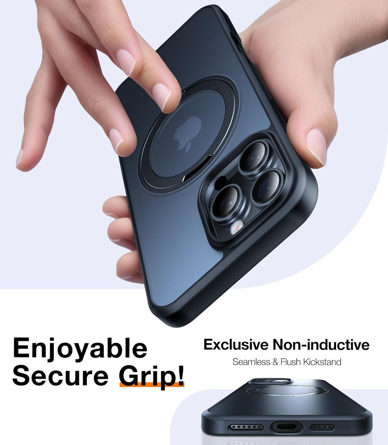 TORRAS 360&deg;Rotatable Magnetic Ring for Iphone 16 Pro Case, Fit for Magsafe with Stand & Ring Holder, 16FT Military Grade Shockproof Translucent Back for Iphone 16 Pro, Black image number 4