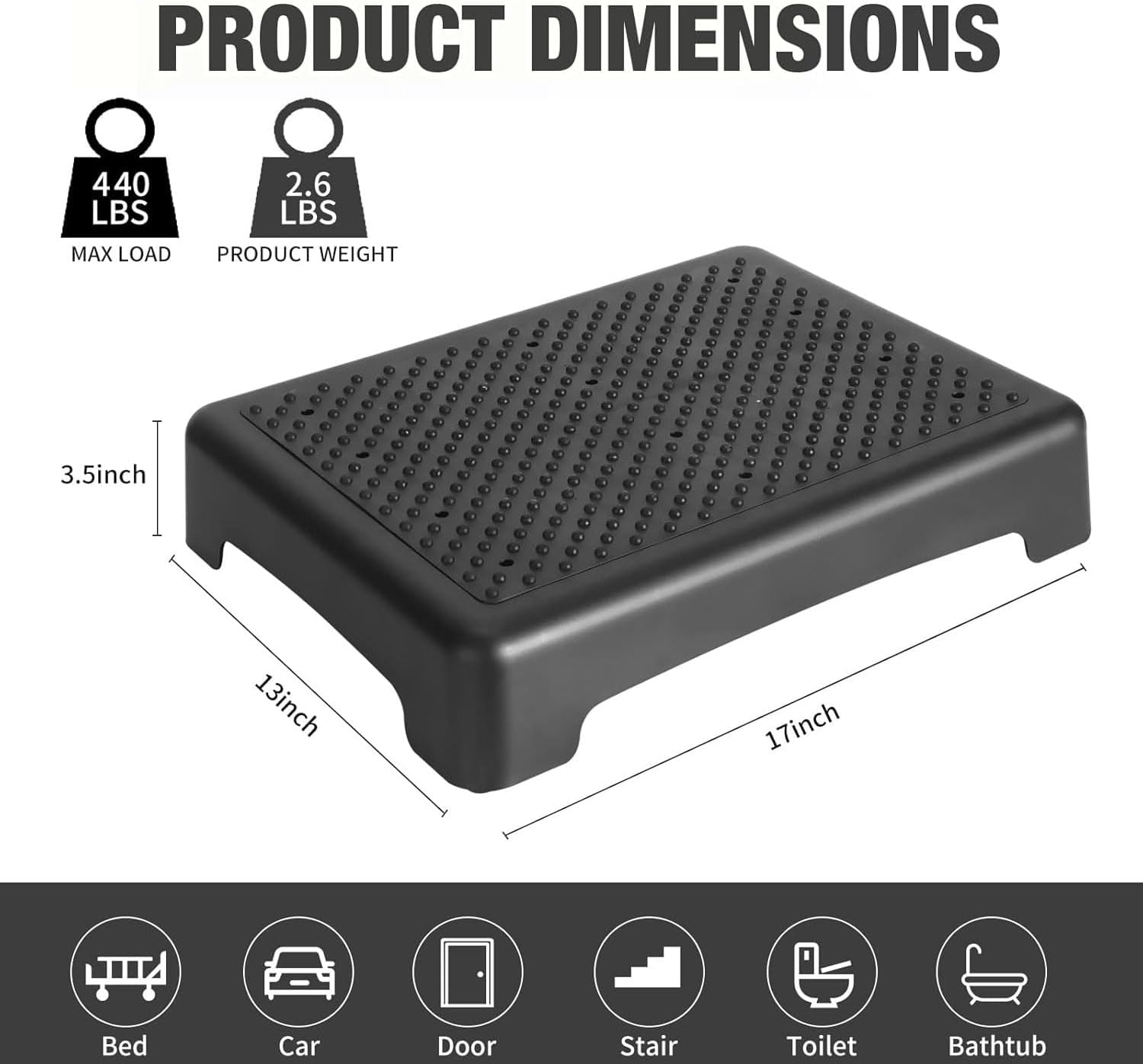 Mobility One Step Stool for Adults & Seniors, Step Stool, Non-Slip Step Platform Indoor and Outdoor, Portable Step Riser, Safety Step for Car, Bedside, Office, Shower, Stairs (Black) image number 4