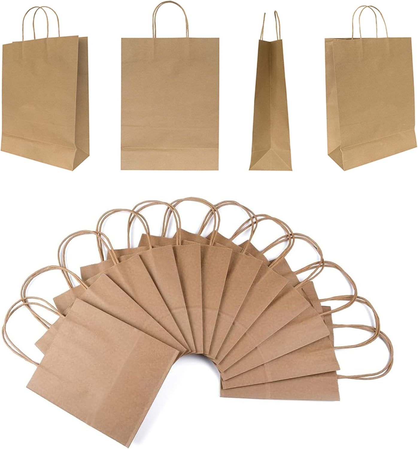 Ekvinor Kraft Paper Gift Bags with Handles - 21X11X27Cm 25Pcs Brown Shopping Bags for Parties, Favors, Businesses (Brown, 21X11X27Cm) image number 1