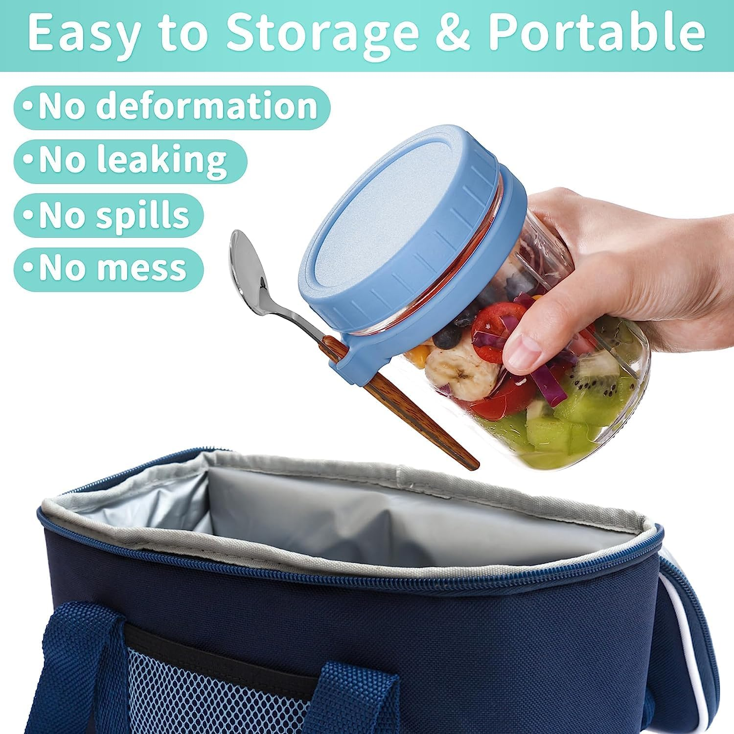 ALINK 4 Pack Overnight Oats Containers with Lids and Spoons, 16 Oz Large Capacity Glass Mason Jars with Airtight Lid for Overnight Oats Meal Yogurt Chia Pudding Fruit Cereal Oatmeal Reusable Jars