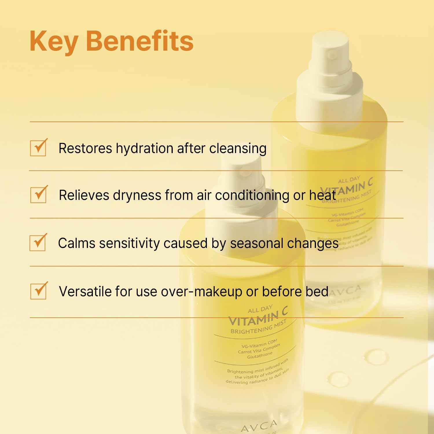 AVCA All Day Vitamin C Brightening Face Mist 150Ml &ndash; Hydrating & Revitalizing Facial Spray with Glutathione & Vitamin Complex, Korean Skincare for Radiant Soothing Glow