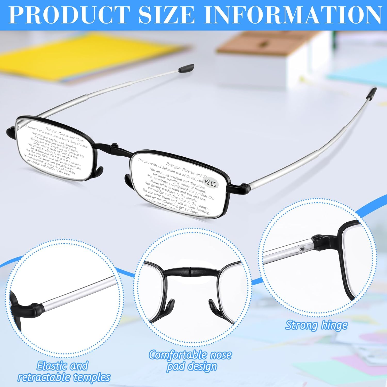 Coume 6 Pack Foldable Reading Glasses with Magnetic Glasses Case Spring Hinge Readers Blue Light Blocking for Men Women image number 3