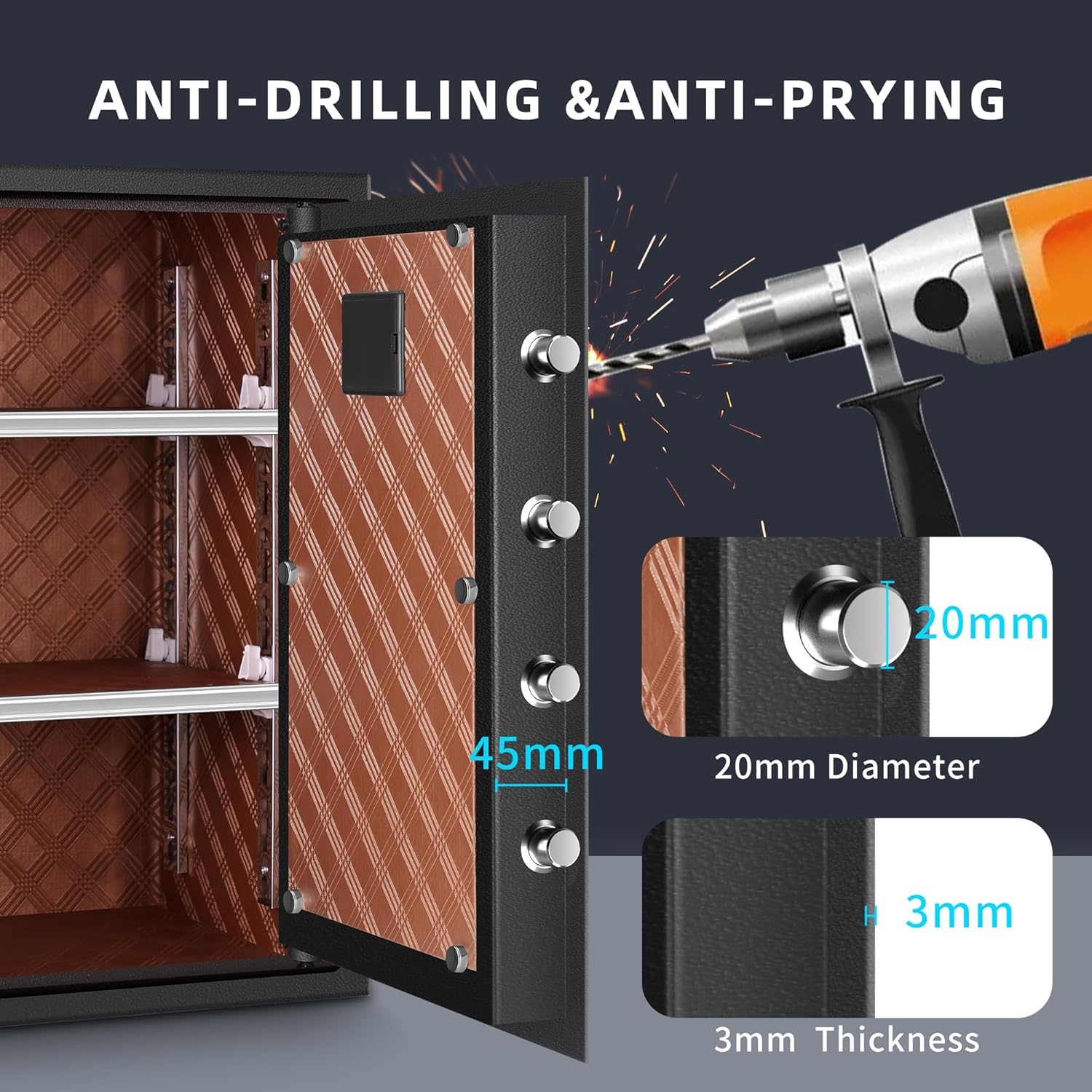 HSGCJS Large Fingerprint Safe &ndash; 3.02 Cubic Feet,Biometric Fingerprint Home Safe Box with Digital Keypad,Security Safe with Induction Light and Leather, Money Box for Jewelry Cash Document Valuables image number 5