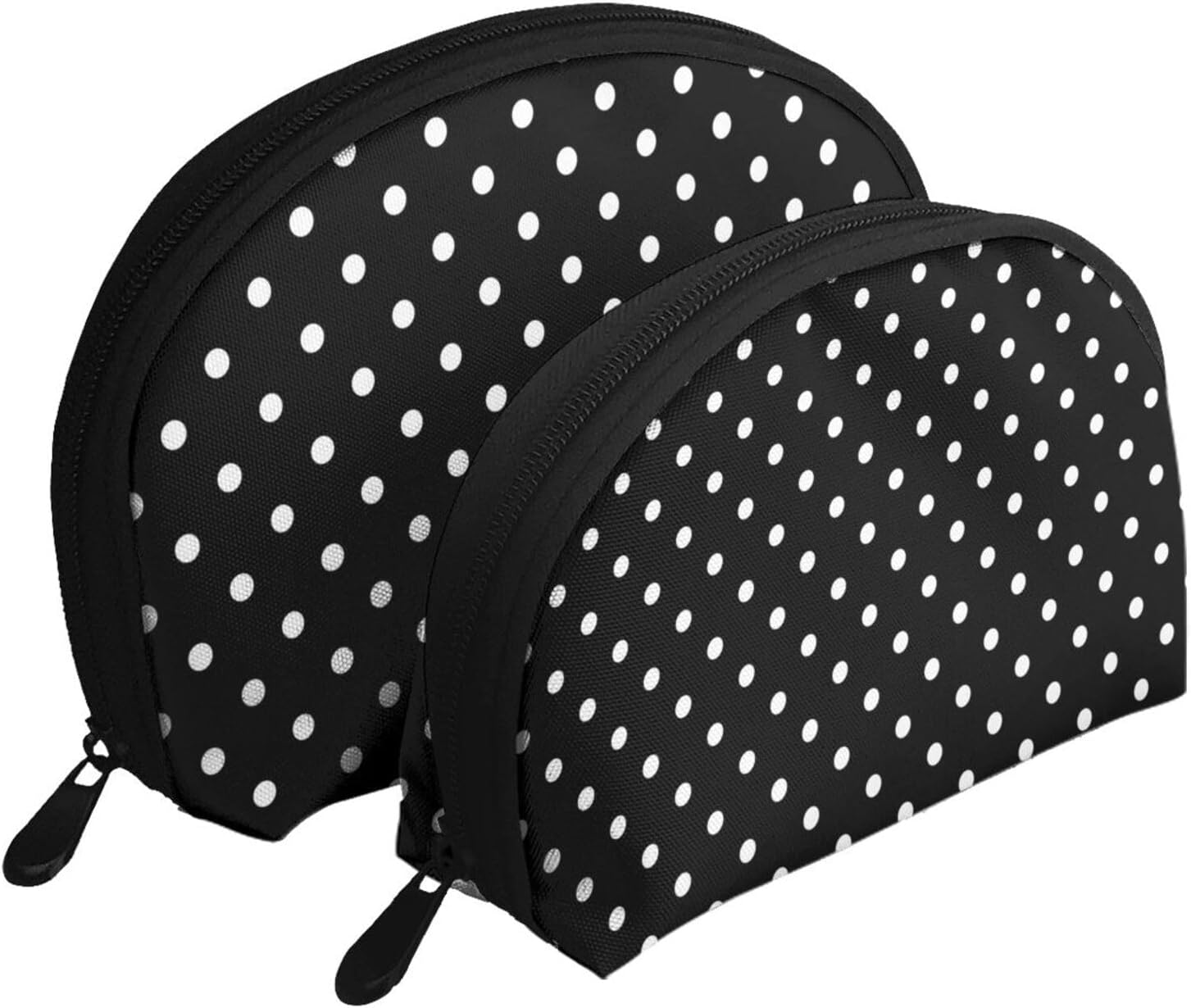 Cozimangoe Coin Pouch Makeup Bags Set, 2 Piece Shell Shape Cosmetic Bag with Pockets for Daily Travel Handbag Lipstick Keys Toiletry, Personalized White Black Polka Dot image number 1