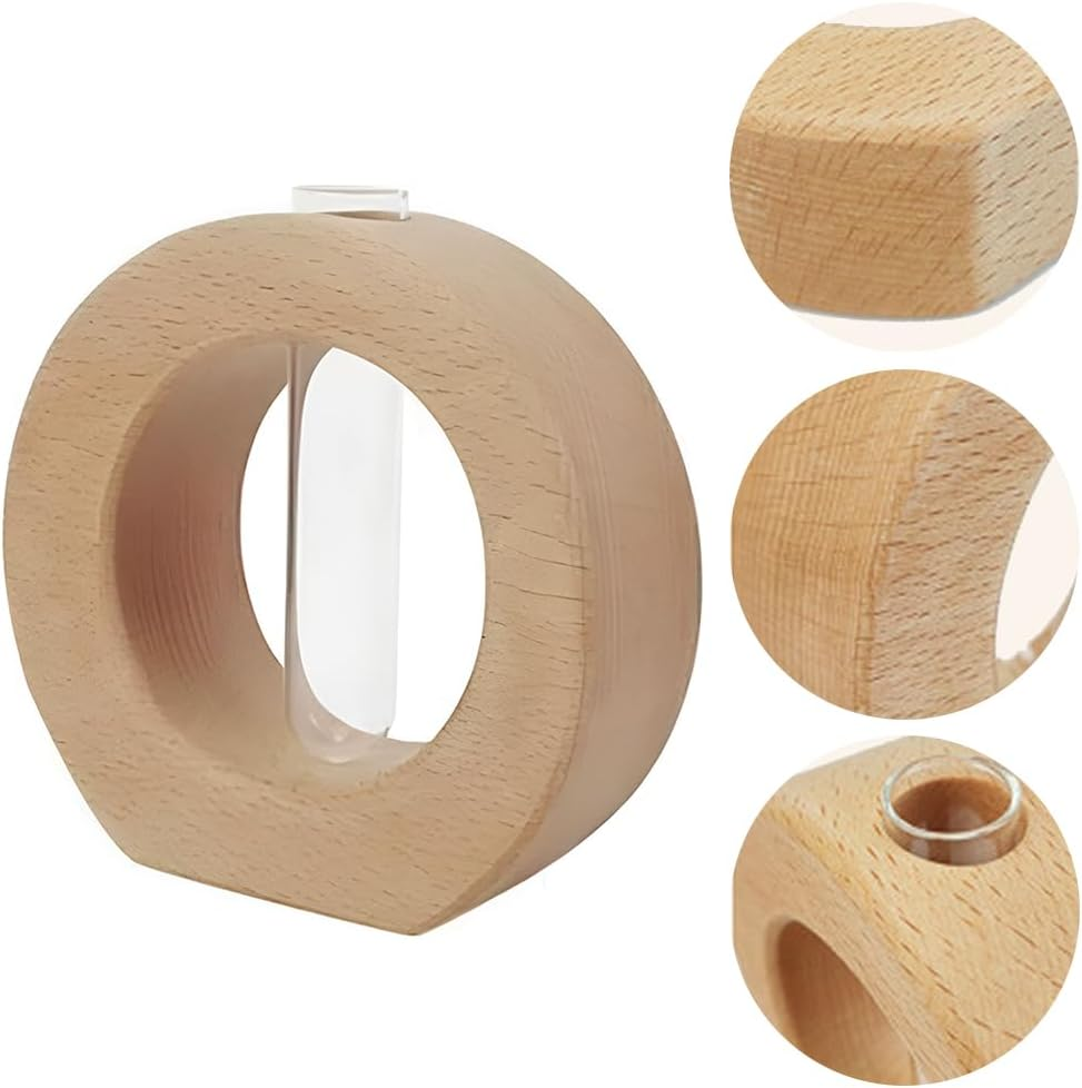 Plant Propagation Stand with Single Glass Test Tube, Wooden Hydroponic Planter, Home Office Garden Decor Plant, Minimalist Plant Holder, Suitable for Living Room, Bedroom, Office