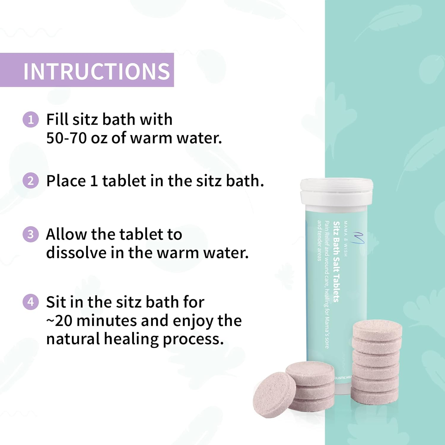 Sitz Bath Salt Tablets for Postpartum Care | Postpartum Essentials Pack of 10 Sitz Bath for Postpartum Care | Postpartum and Hemorrhoids Recovery | Natural Salts & Minerals Postpartum Bath Soak image number 3