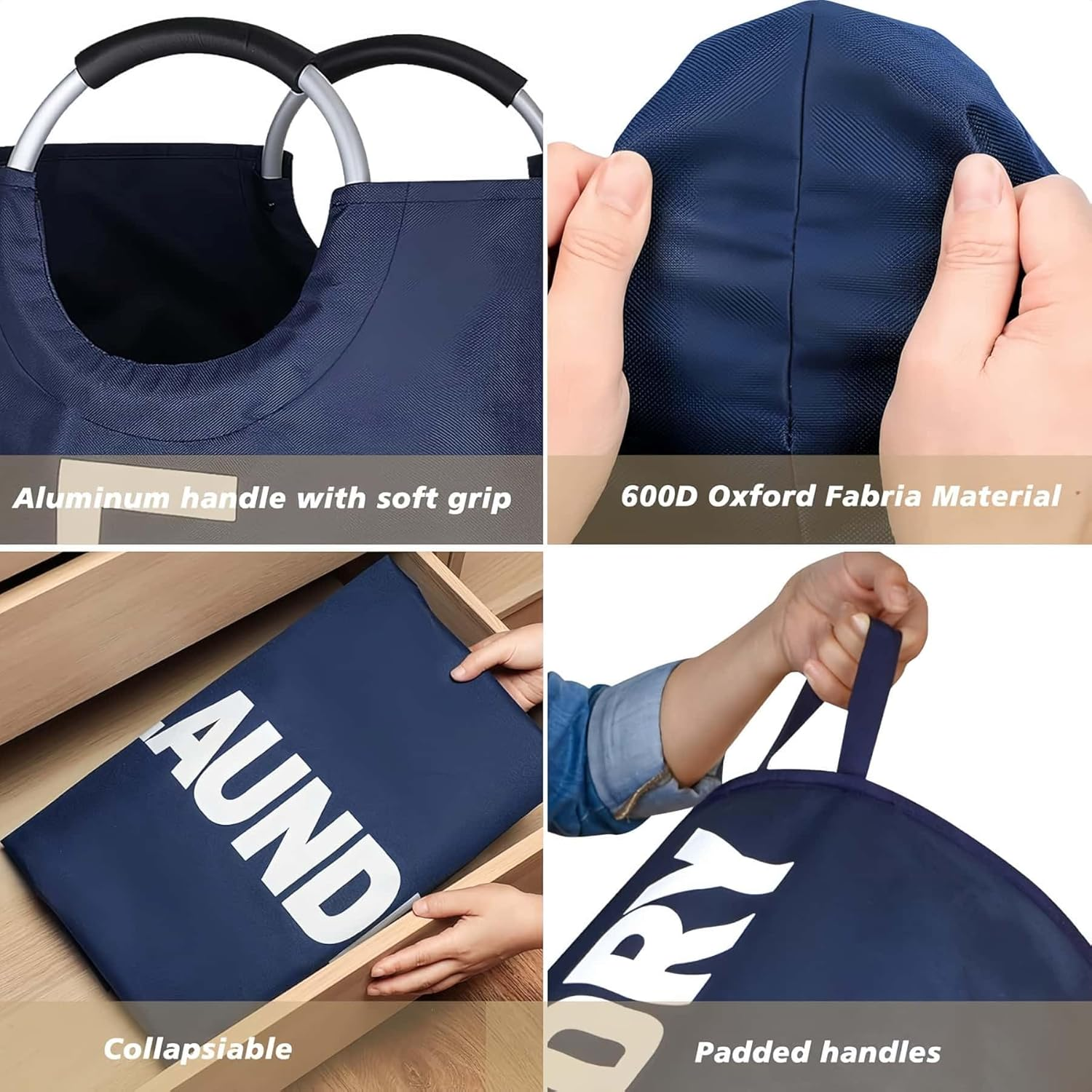 ARREBOL 90L Large Waterproof Laundry Basket & Bag, Collapsible Tall Freestanding Clothes Hamper with Aluminum Handles for College, Dorm, Family image number 2