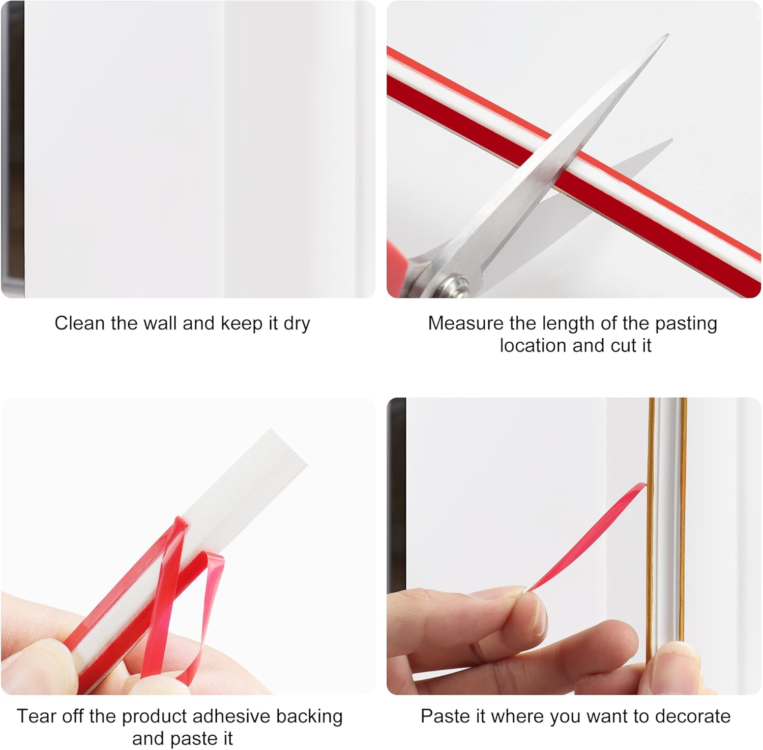 JUNART TPE Skirting Board Trim, Flexible Caulk Strip Moulding Trim, Self-Adhesive Edging Strip Coving for Wall, Ceiling, Corner Decoration, Worktops, Floor(12&times;9Mm,500Cm,White Gold) image number 2