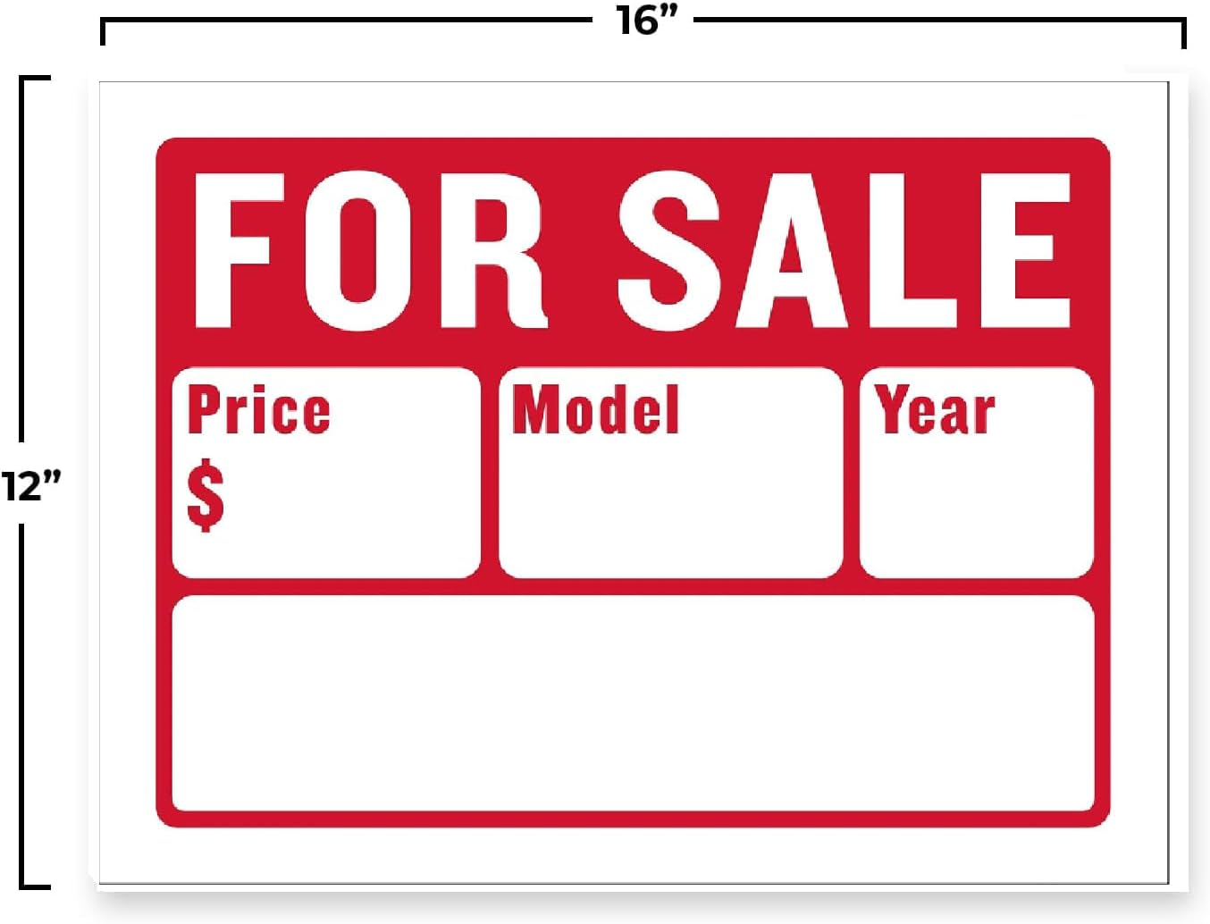 Large 12" X 16" for Sale Sign for Cars and Auto Sales (2-Pack) &ndash; 2-Line Design for Easy-To-Read Vehicle Information image number 1