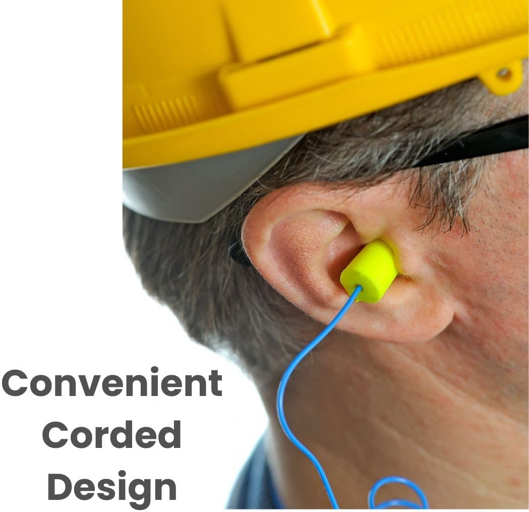 100 Pairs Corded Earplugs, Individually Packaged, Soft PU Foam Corded Ear Plugs, for Safety Hearing Protection, Sleeping, Working, Studying & Travel (Yellow, One Size) image number 1