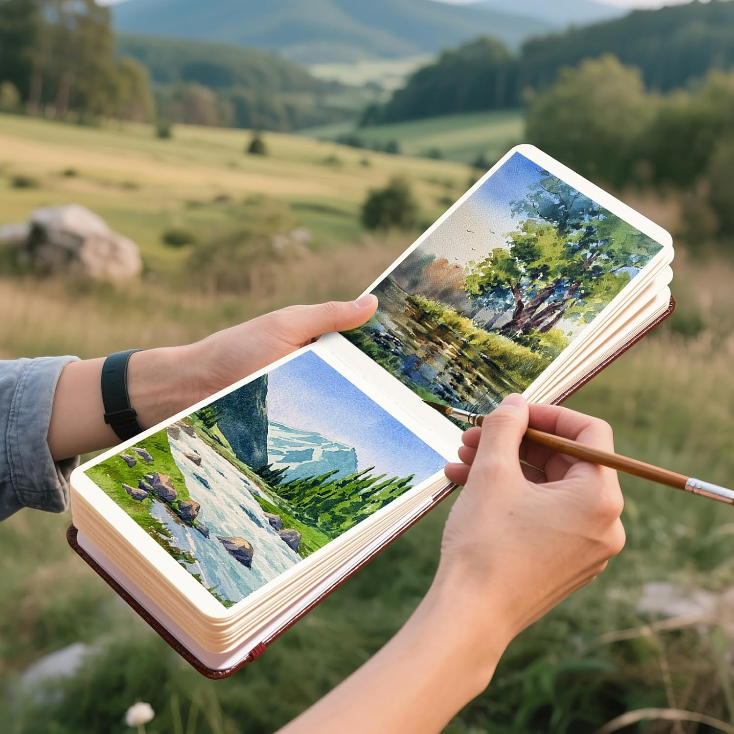 Paul Rubens Watercolor Journal, 100% Cotton Acid-Free Cold Press Watercolor Sketchbook 3.54 * 5.04 Inches, 140Lb/300Gsm,20 Sheets for Watercolors, Gouache, Acrylics image number 5