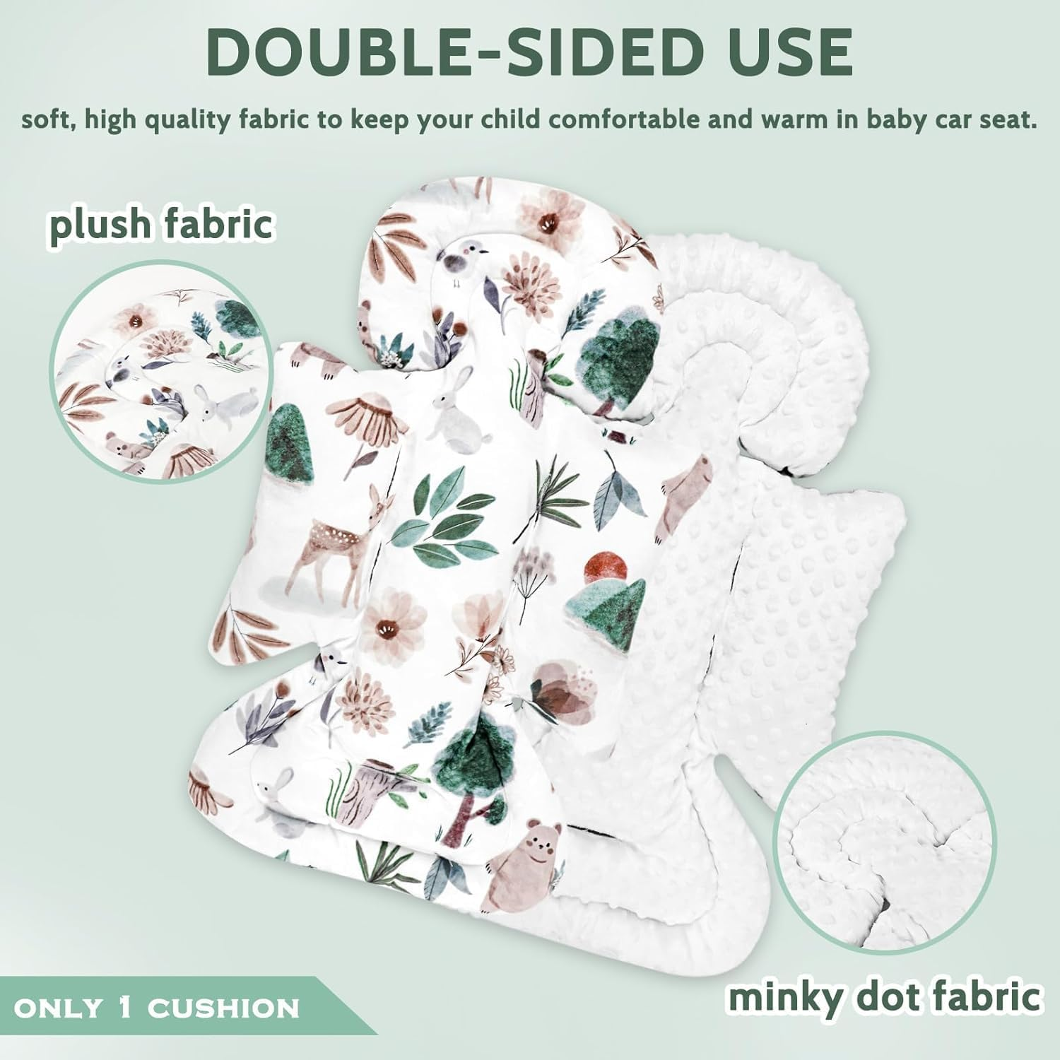 Infant Car Seat Insert and Strap Covers, Very Soft Car Seat Head and Body Support Baby Girl Boy, Reversible Newborn Carseat Insert Cushion Fits for Stroller, Baby Swing, Bouncer (White Animals) image number 2